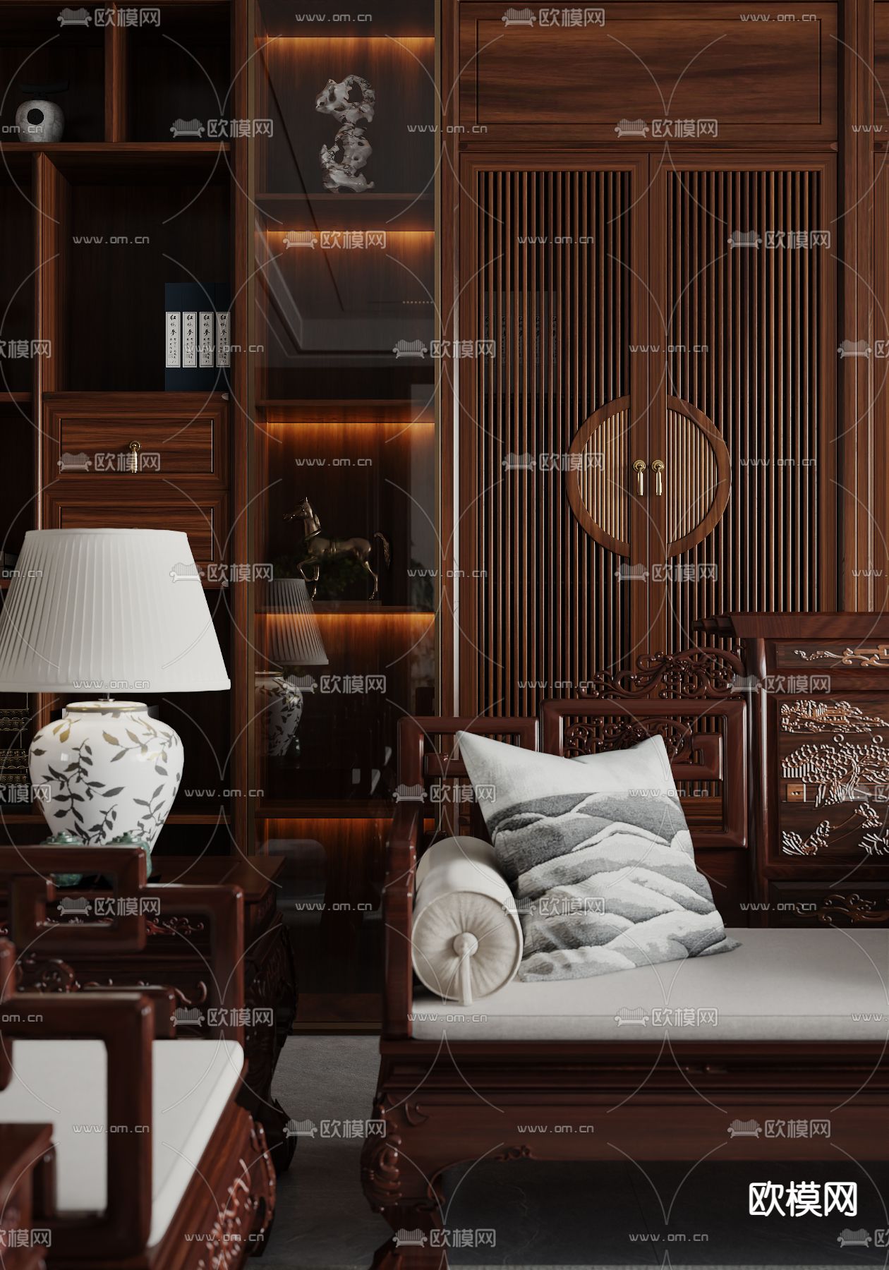 中式客餐厅3d模型下载（渲染图7）