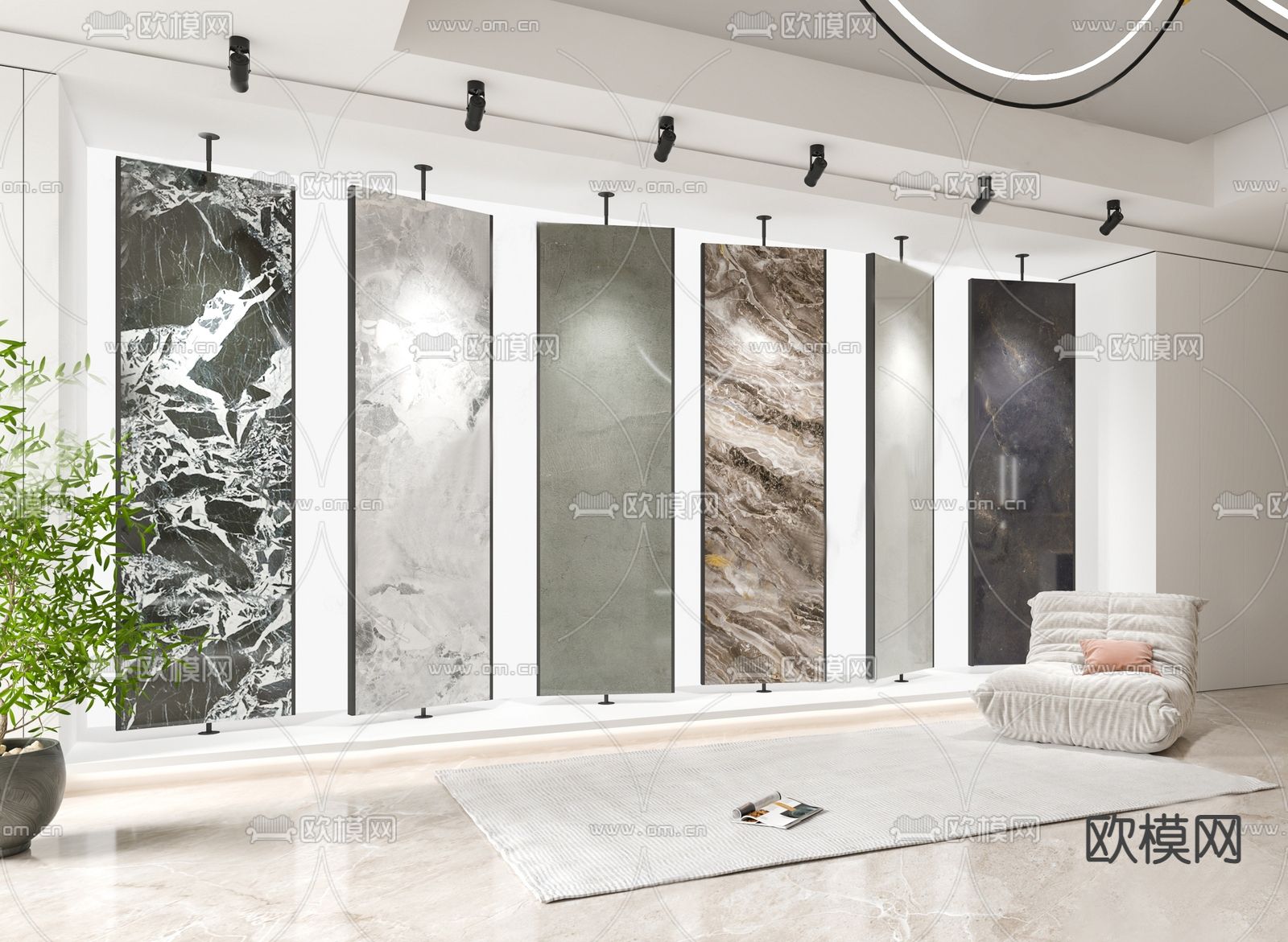 现代瓷砖展厅su模型下载（渲染图1）