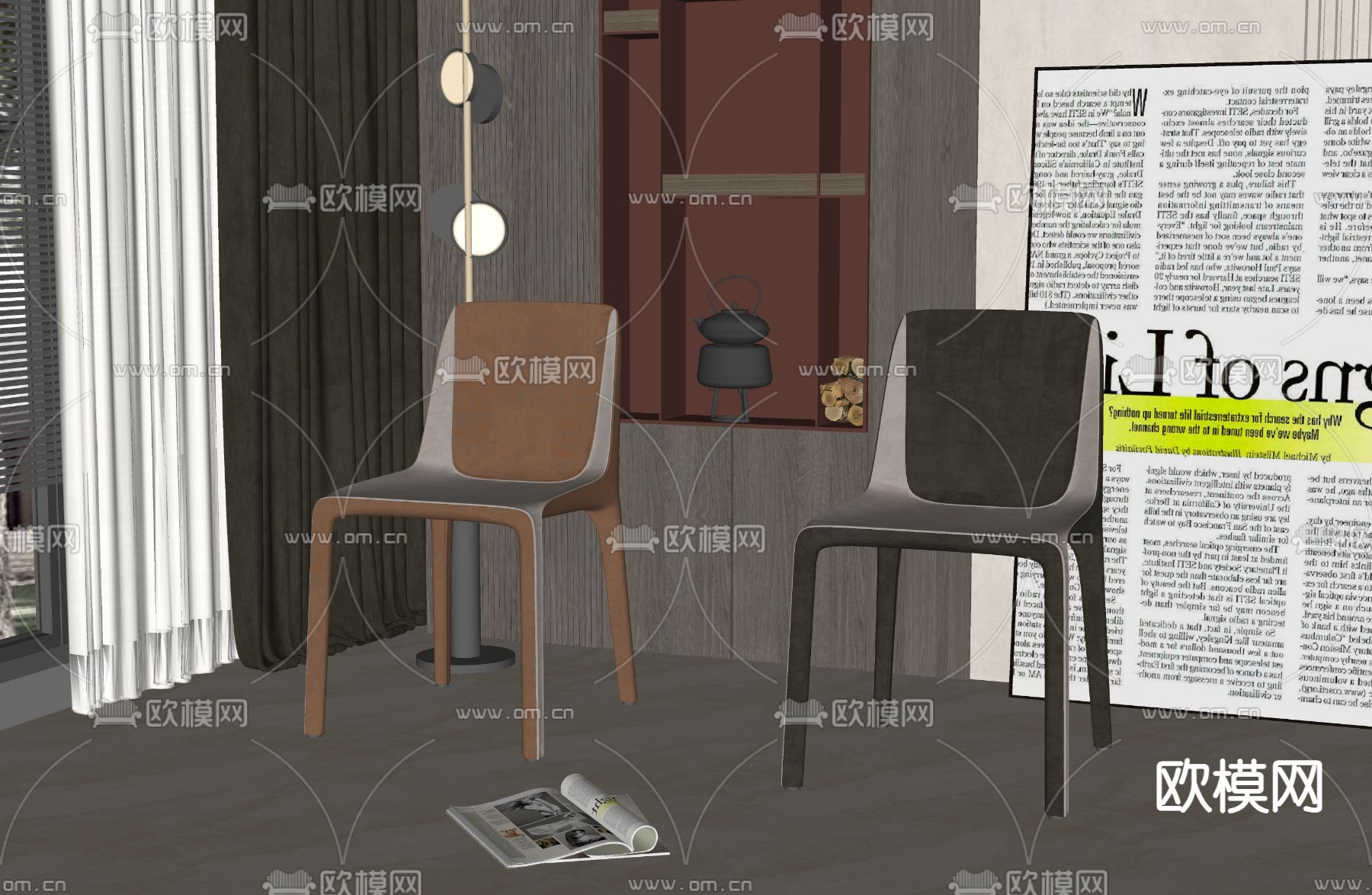 简欧餐椅su模型下载（渲染图2）