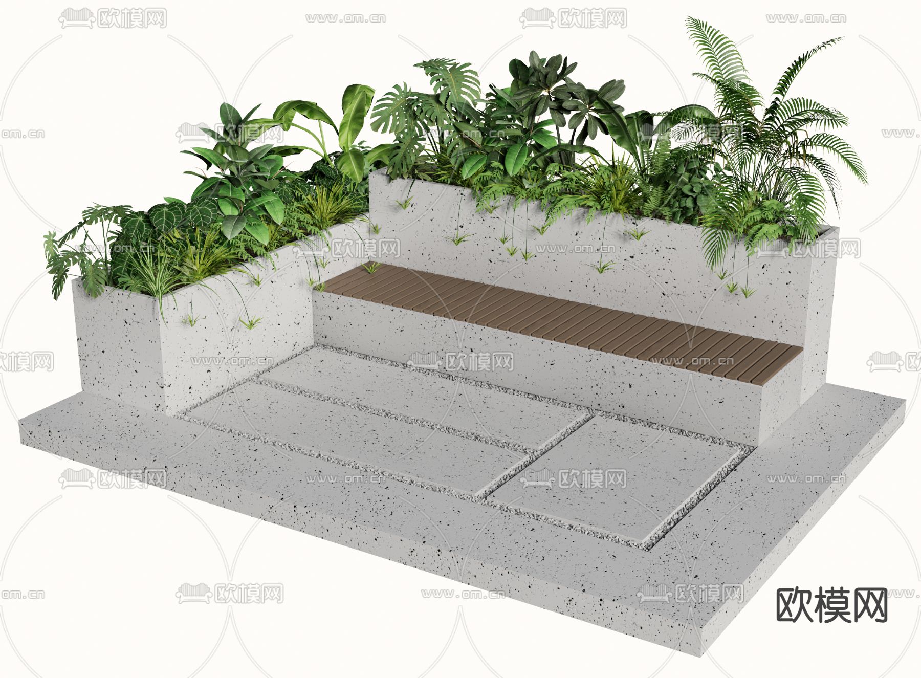 花池 花箱 景观座椅su模型下载（渲染图1）