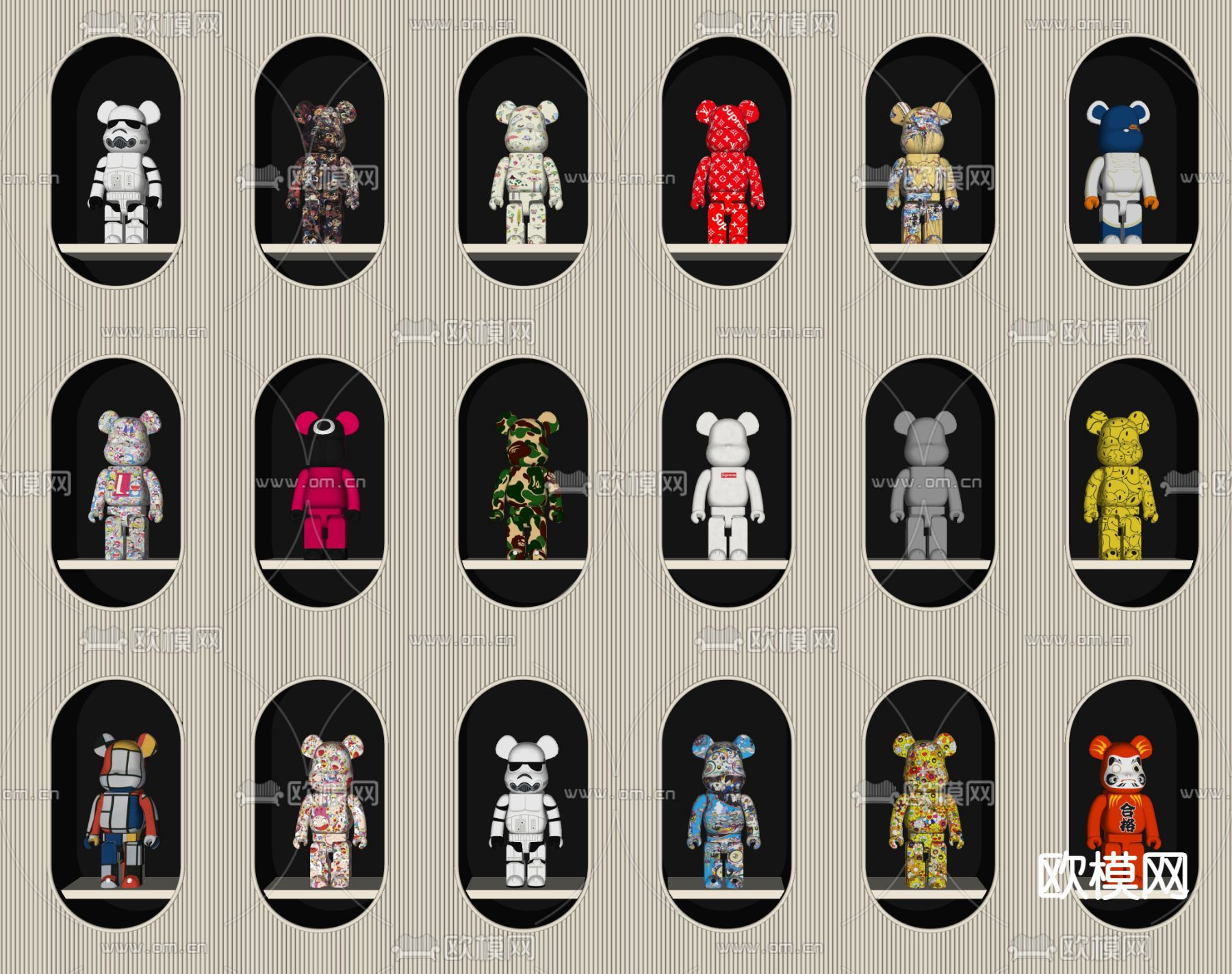 暴力熊 公仔背景墙 kaws玩具su模型下载（渲染图2）