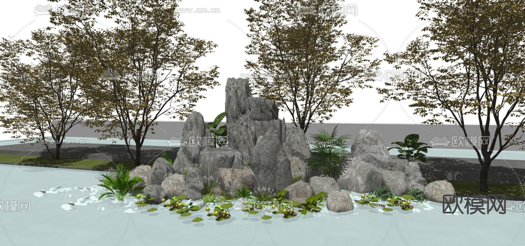 新中式景观小品 假山石头su模型下载（渲染图2）