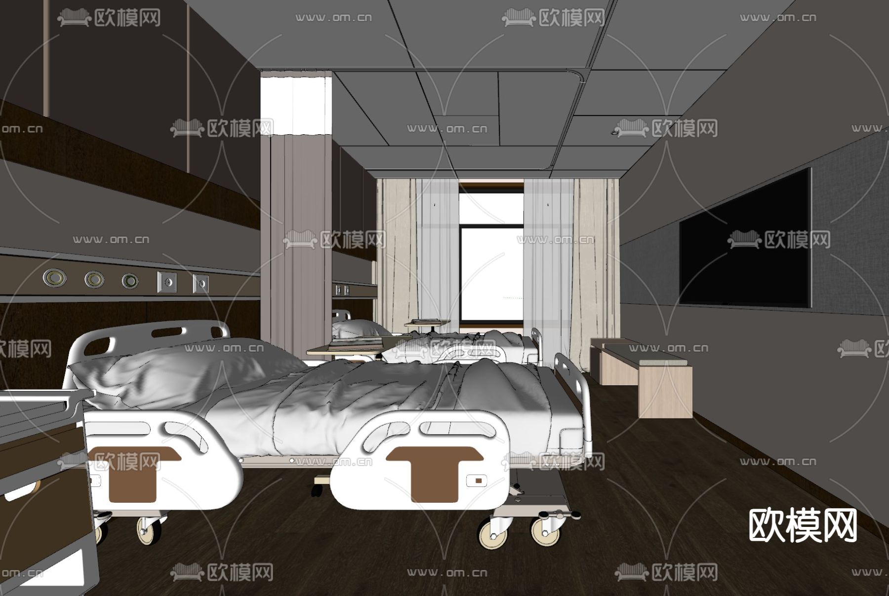 医院病房su模型下载（渲染图2）
