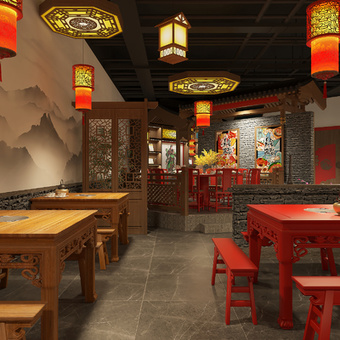 中式农家乐 火锅店3d模型