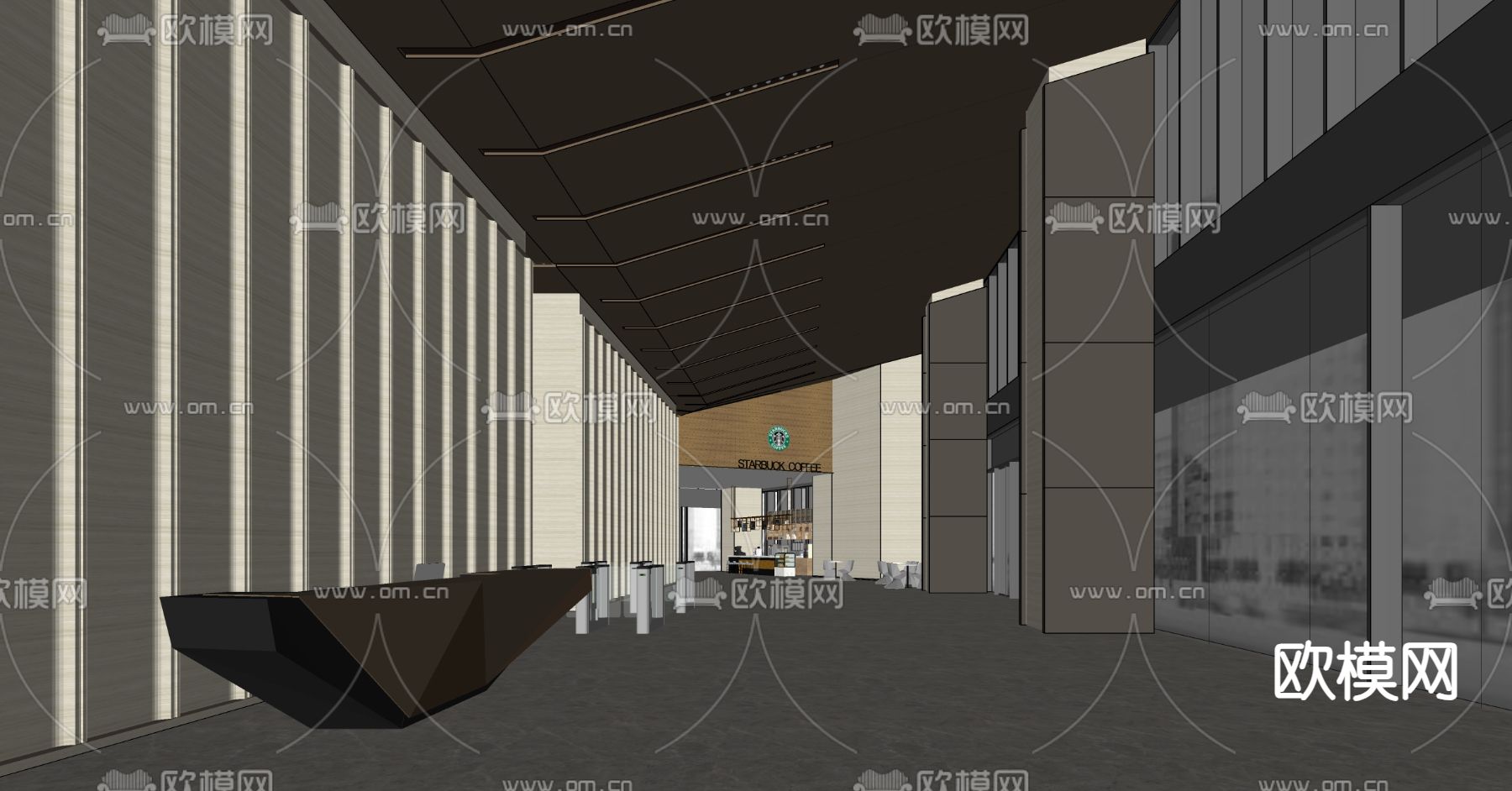 现代商务大堂 办公大厅su模型下载（渲染图2）