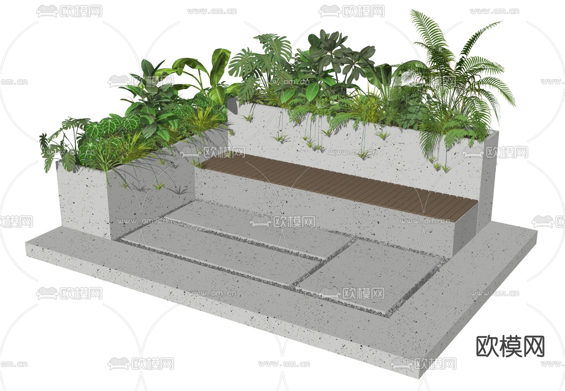 花池 花箱 景观座椅su模型下载（渲染图2）