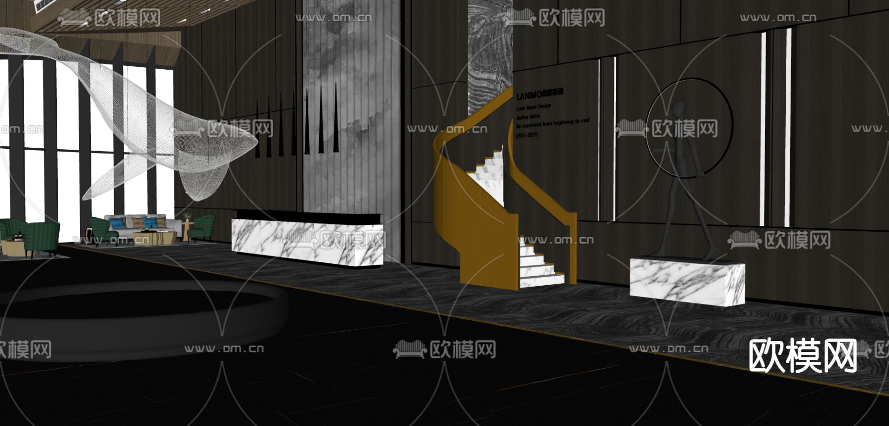 现代酒店大厅su模型下载（渲染图2）