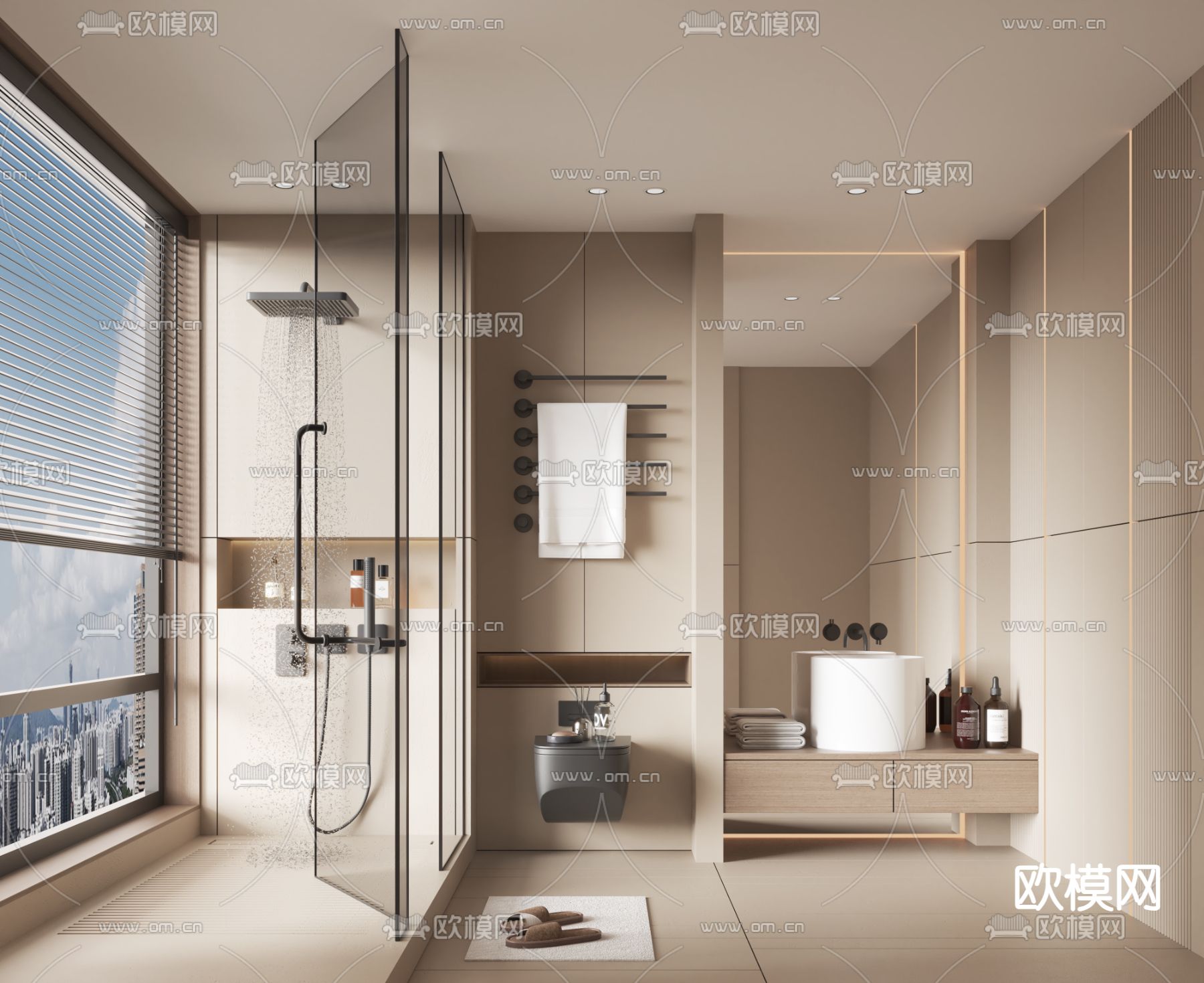 现代卫生间su模型下载（渲染图1）
