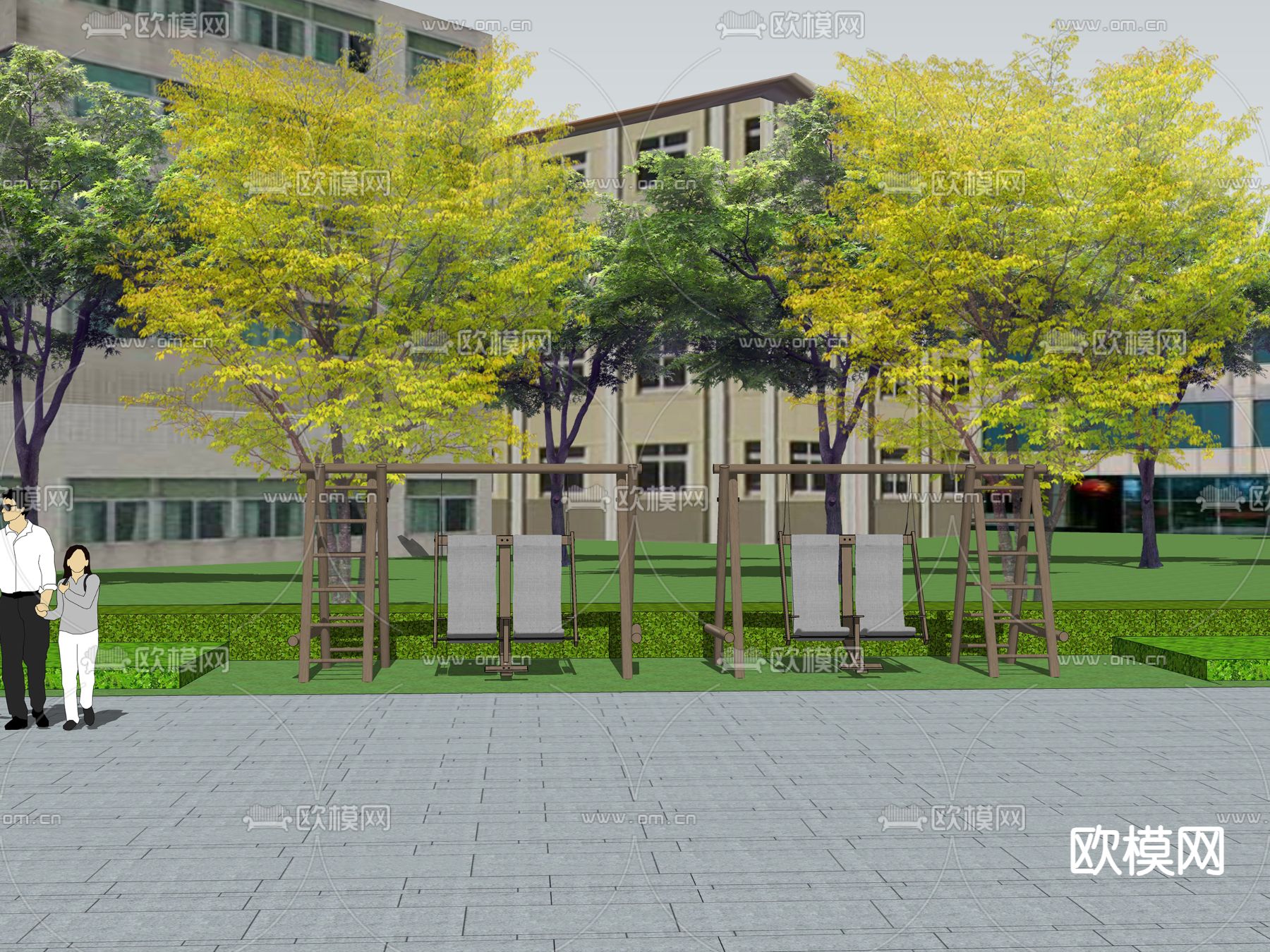 户外秋千 摇椅 吊椅su模型下载（渲染图2）