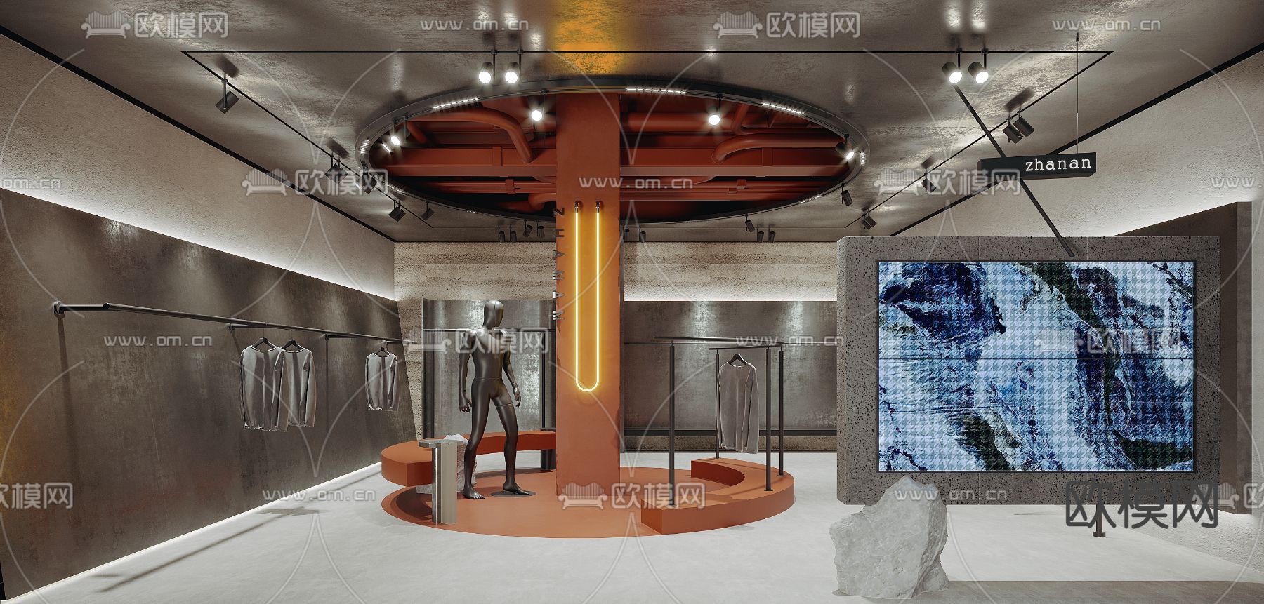 潮牌男装店 服装店3d模型下载（渲染图1）