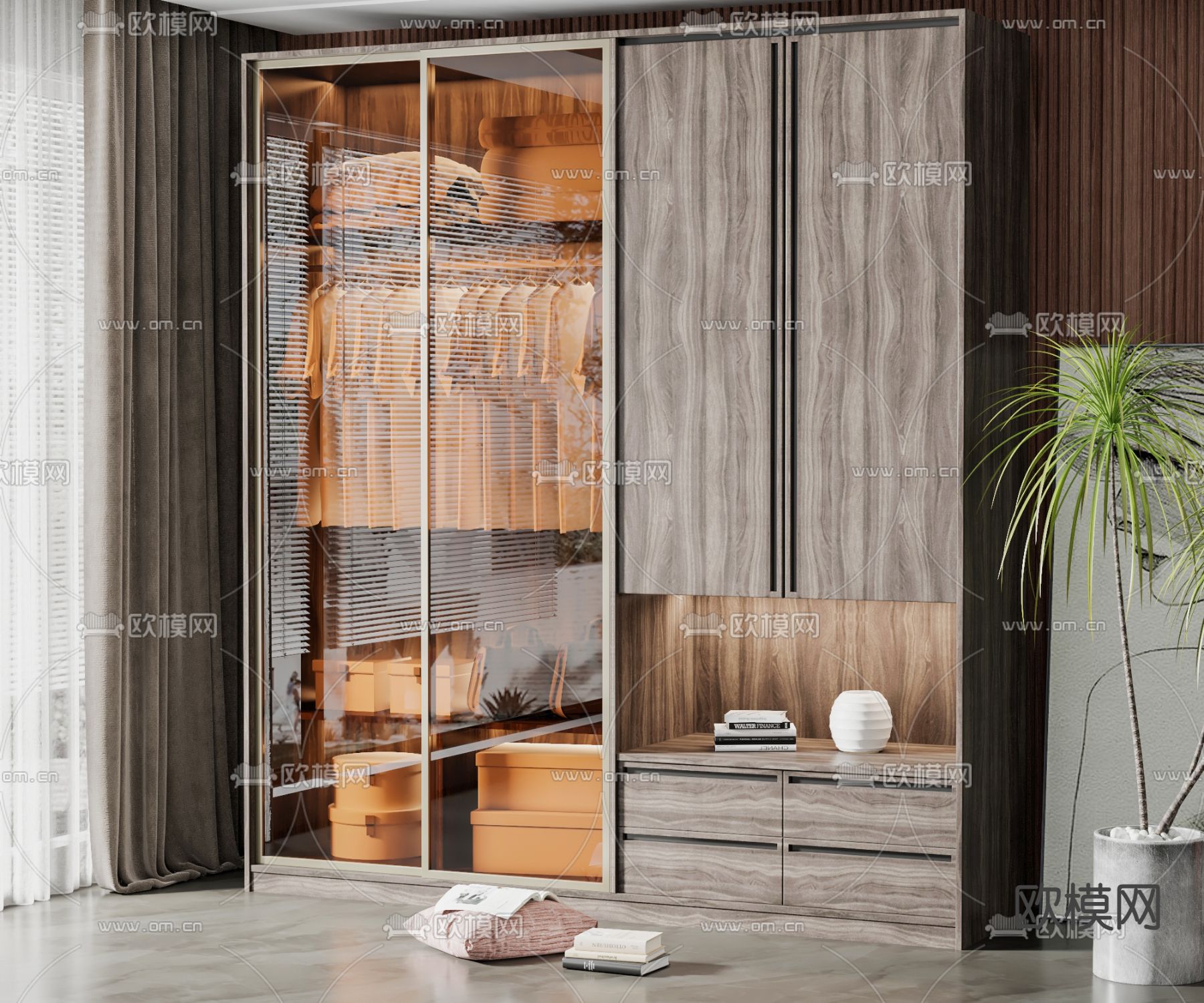 侘寂风衣柜su模型下载（渲染图1）