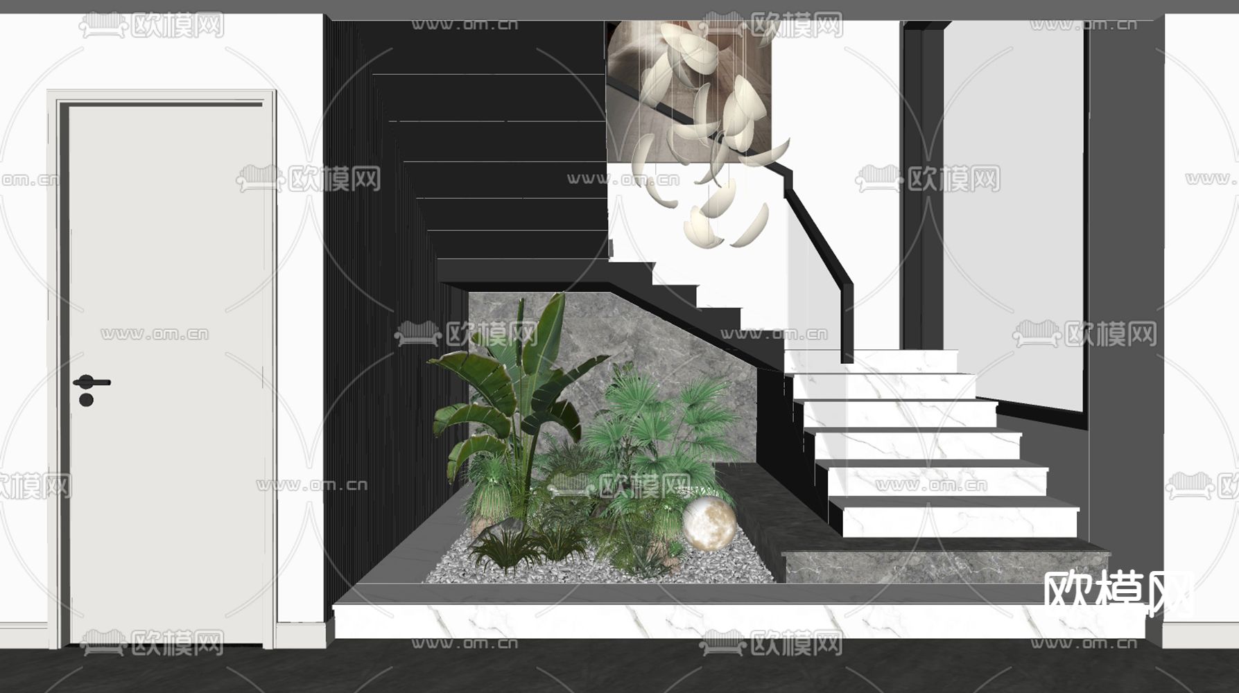 现代楼梯间su模型下载（渲染图2）
