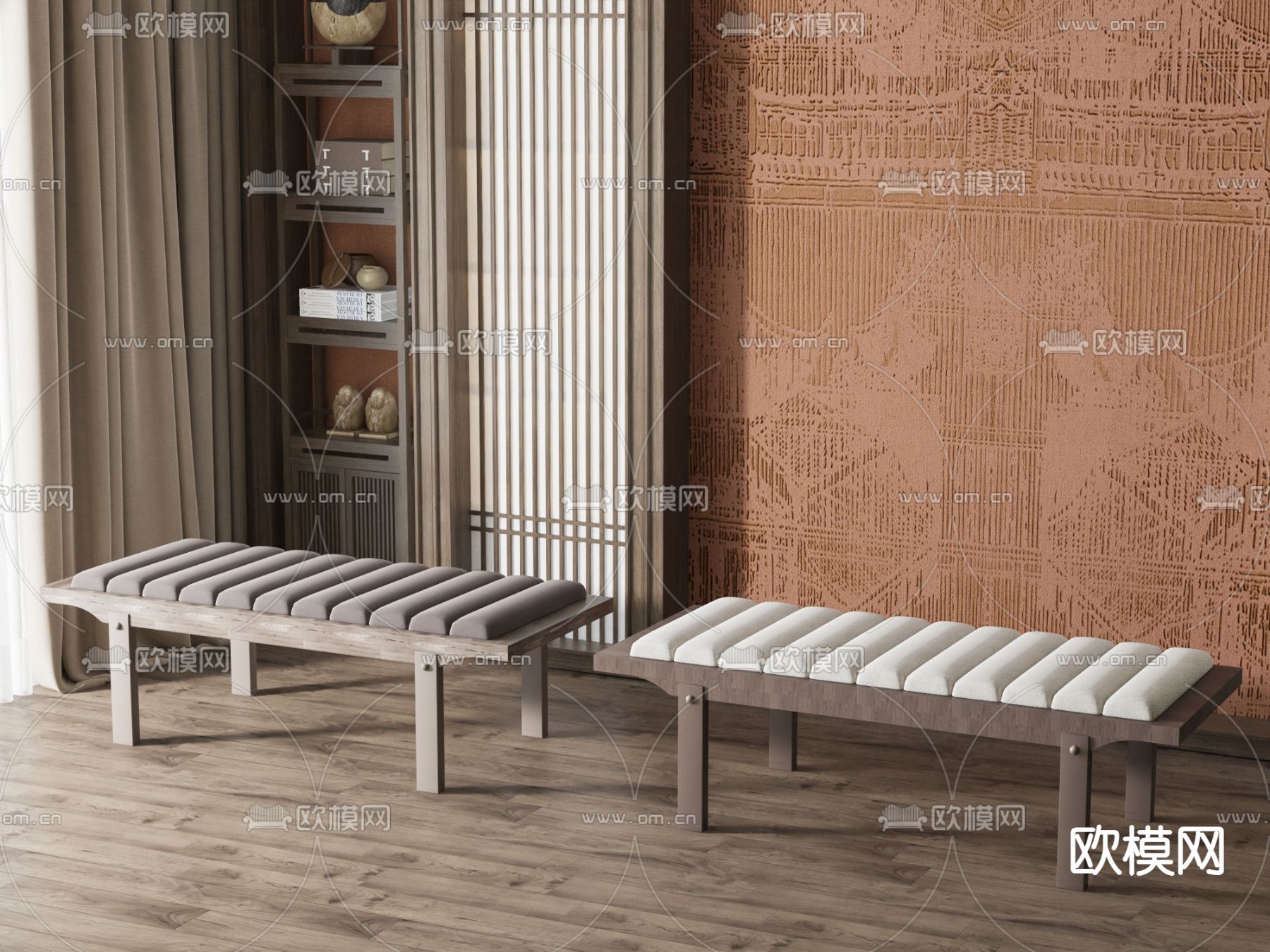 新中式沙发凳su模型下载（渲染图1）