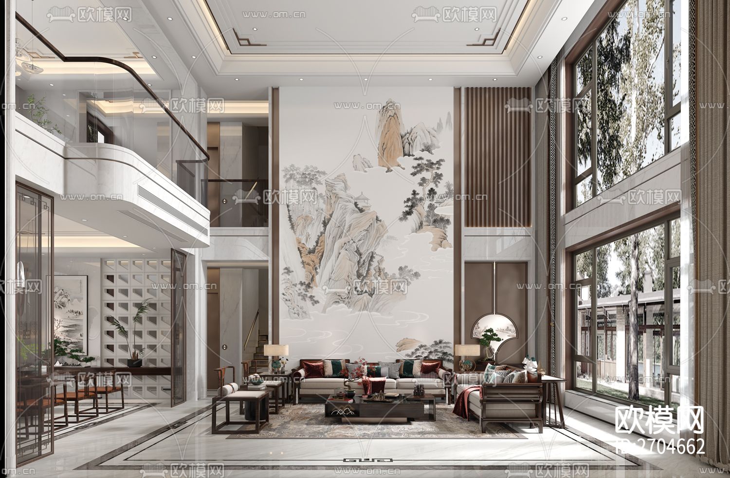 玄关 山水  松树 青山 水墨下载（渲染图3）