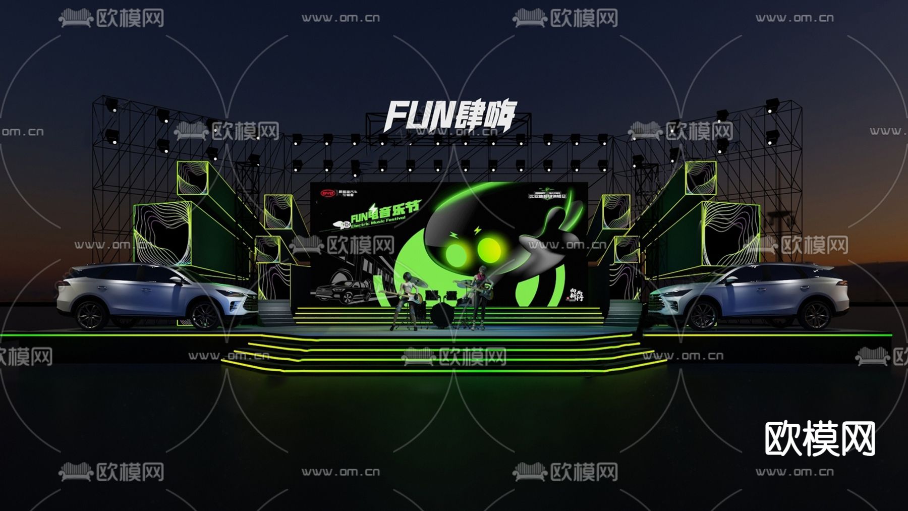 现代户外舞台su模型下载（渲染图1）