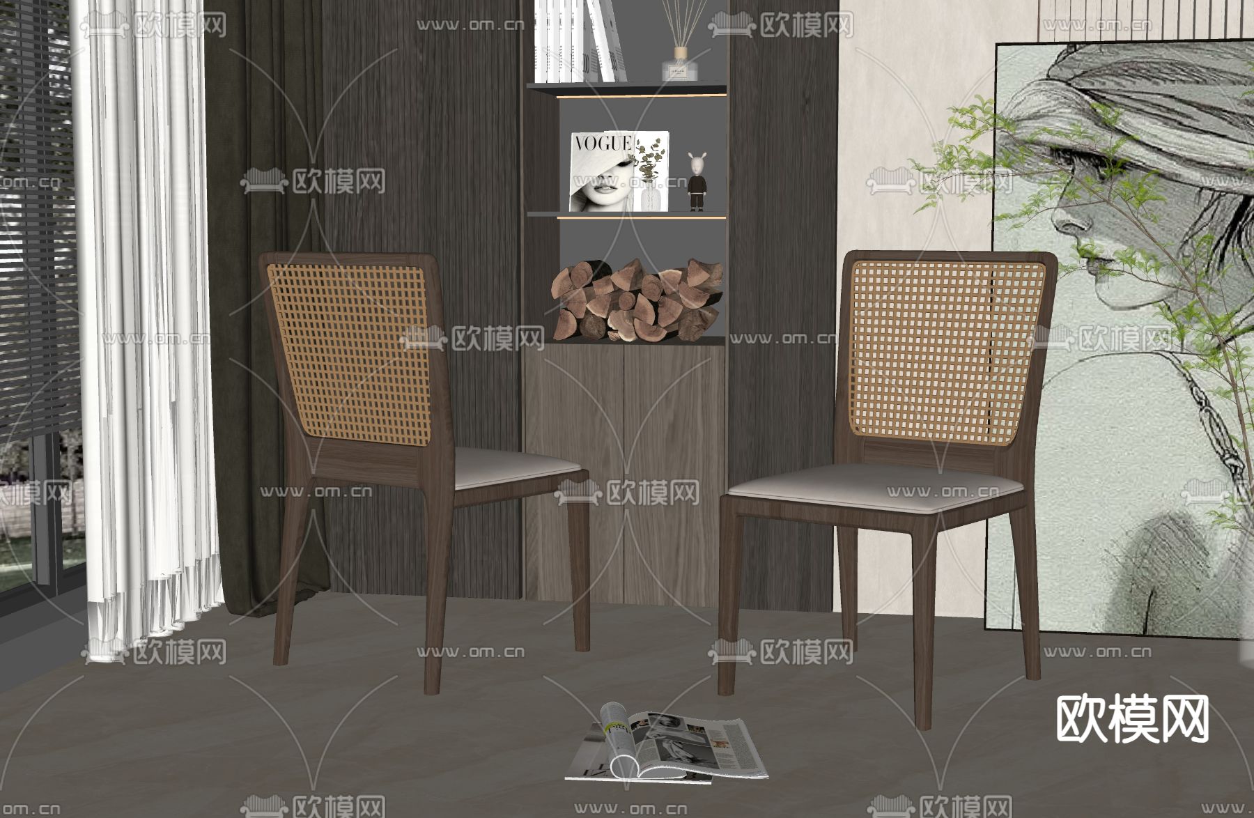 现代餐椅 椅子su模型下载（渲染图2）