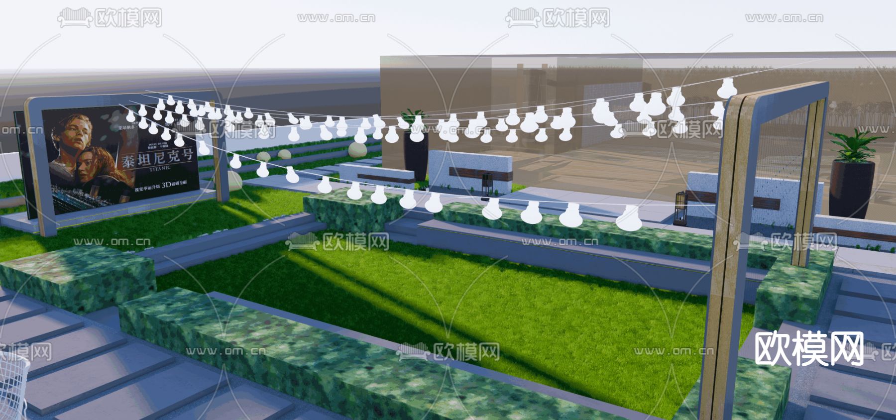 现代屋顶咖啡厅su模型下载（渲染图2）