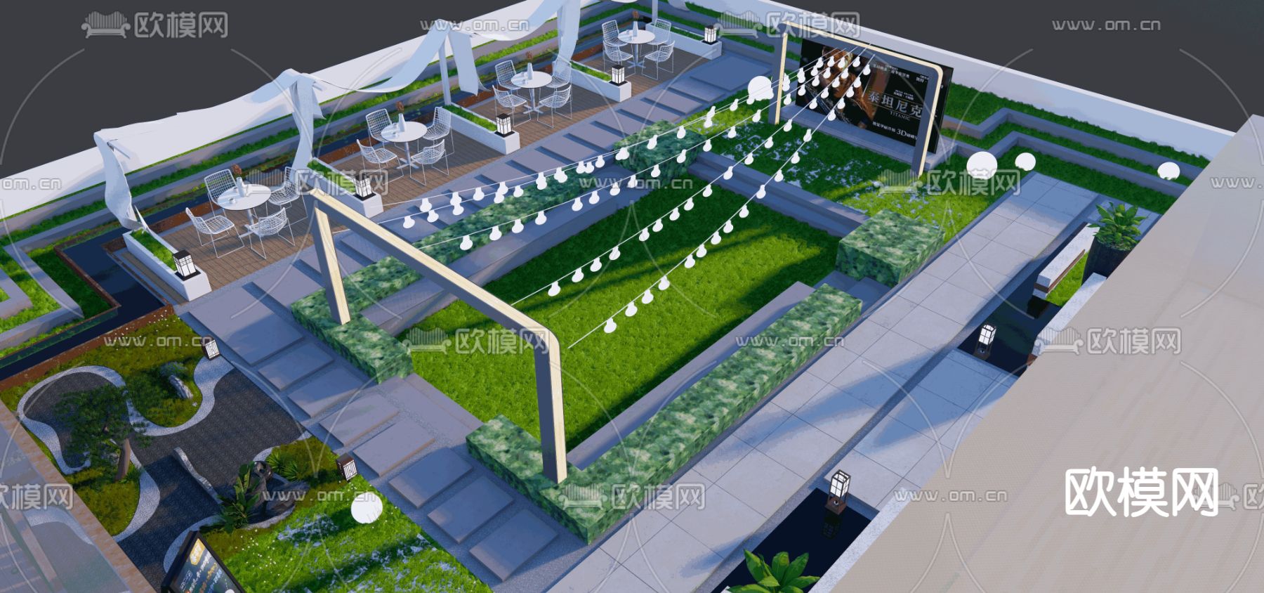 现代屋顶咖啡厅su模型下载（渲染图1）
