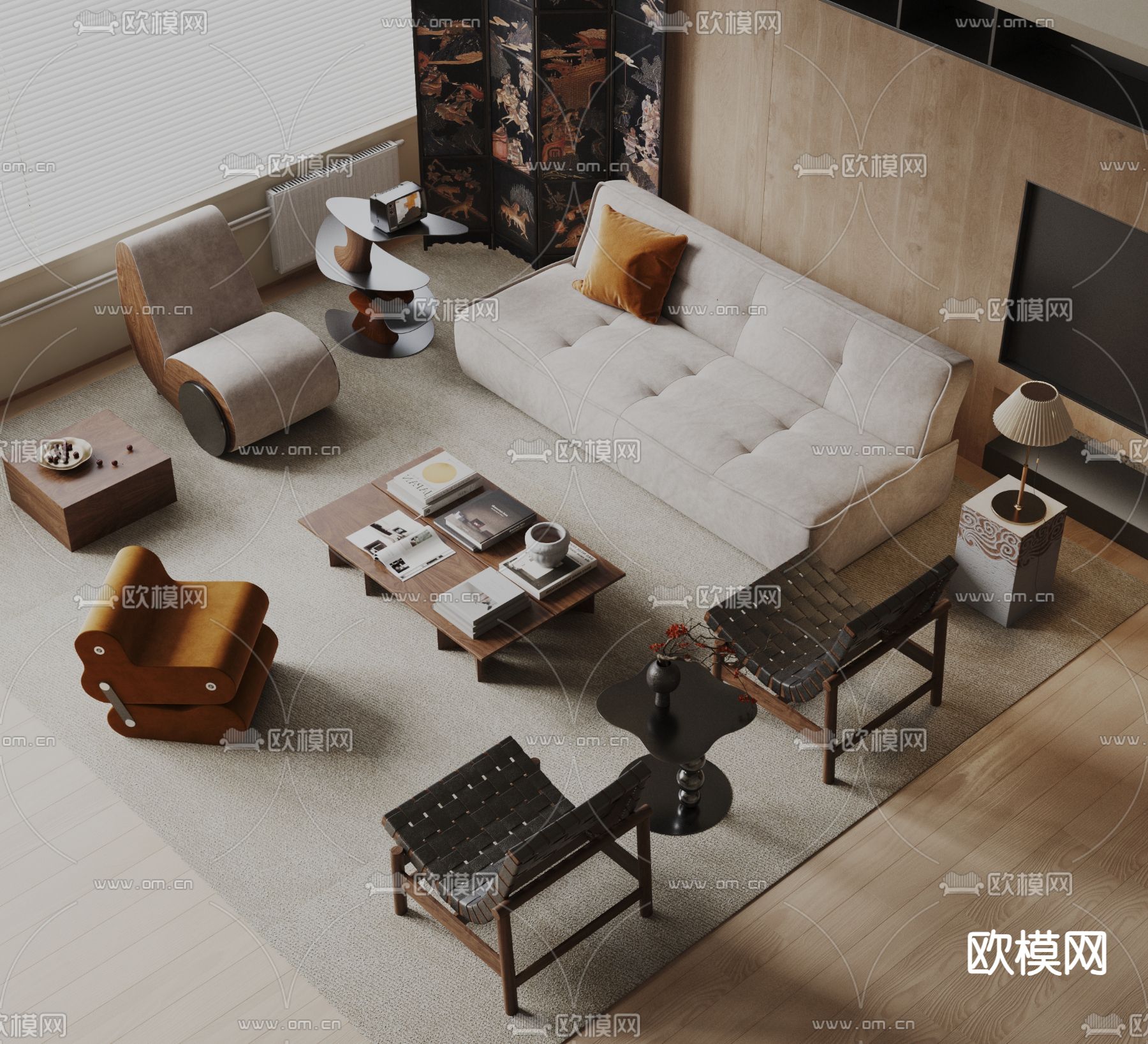 侘寂组合沙发3d模型下载