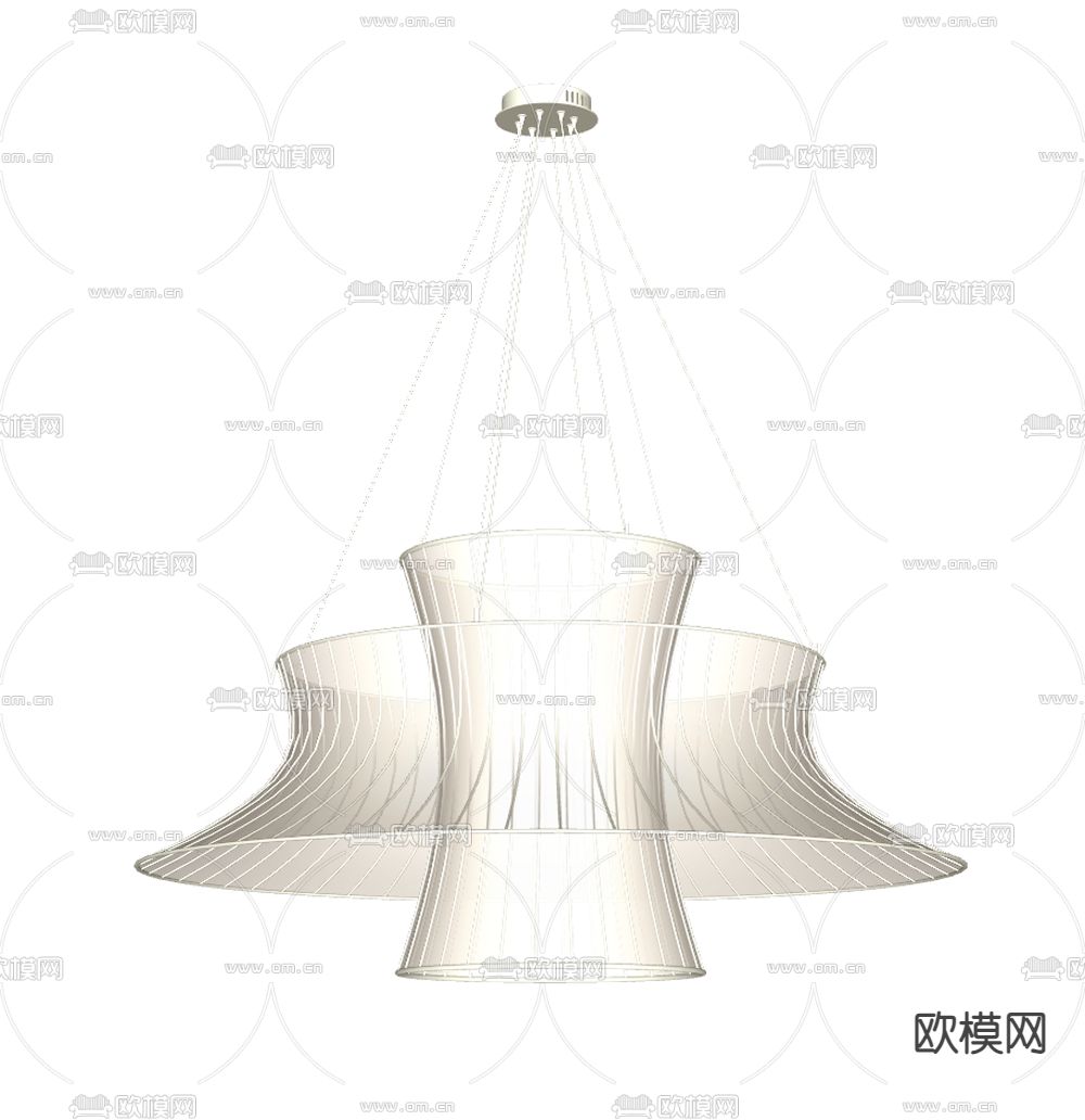 新中式轻纱吊灯su模型下载（渲染图2）