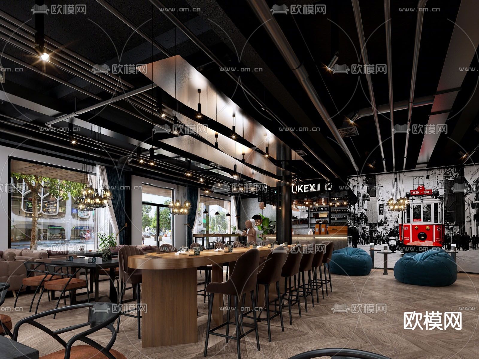 工业风咖啡馆su模型下载（渲染图1）