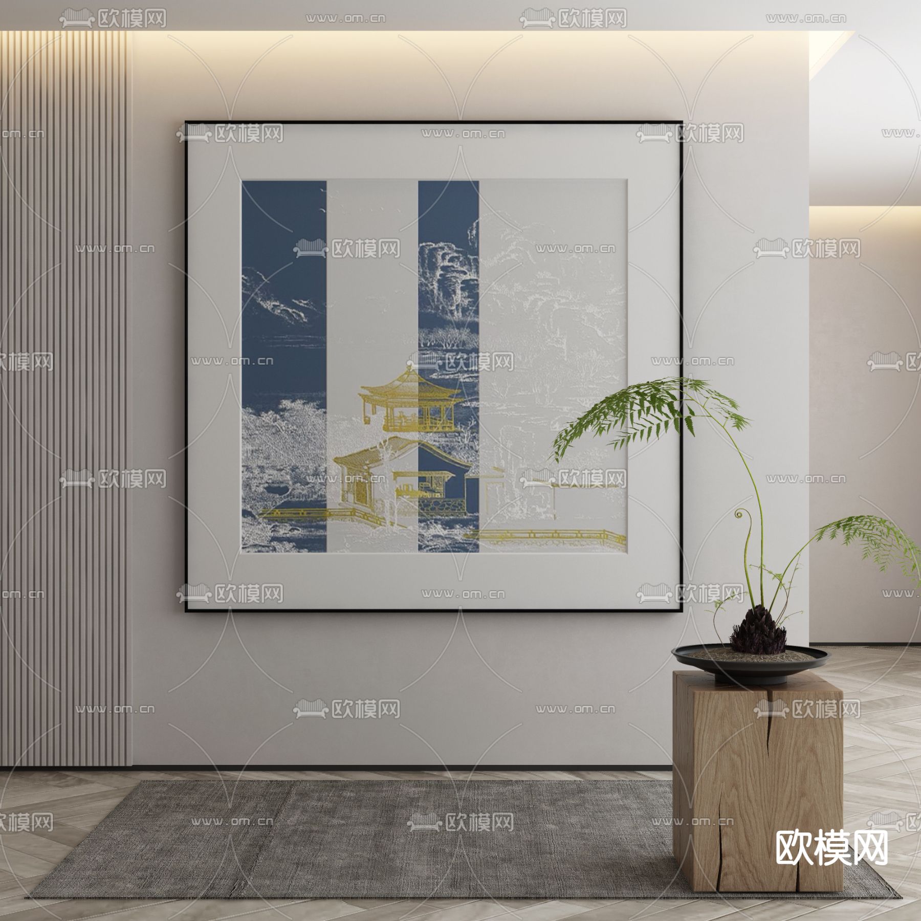 新中式装饰画 建筑画3d模型下载