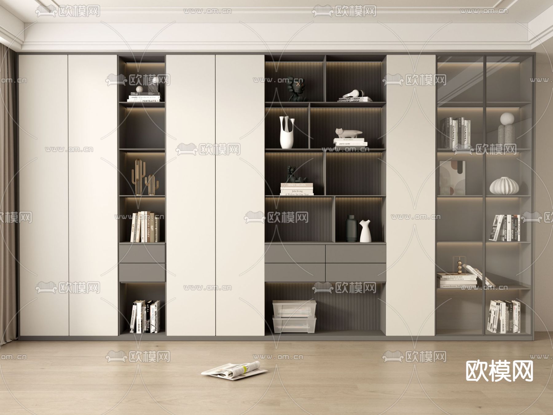现代书柜 陈列柜3d模型下载