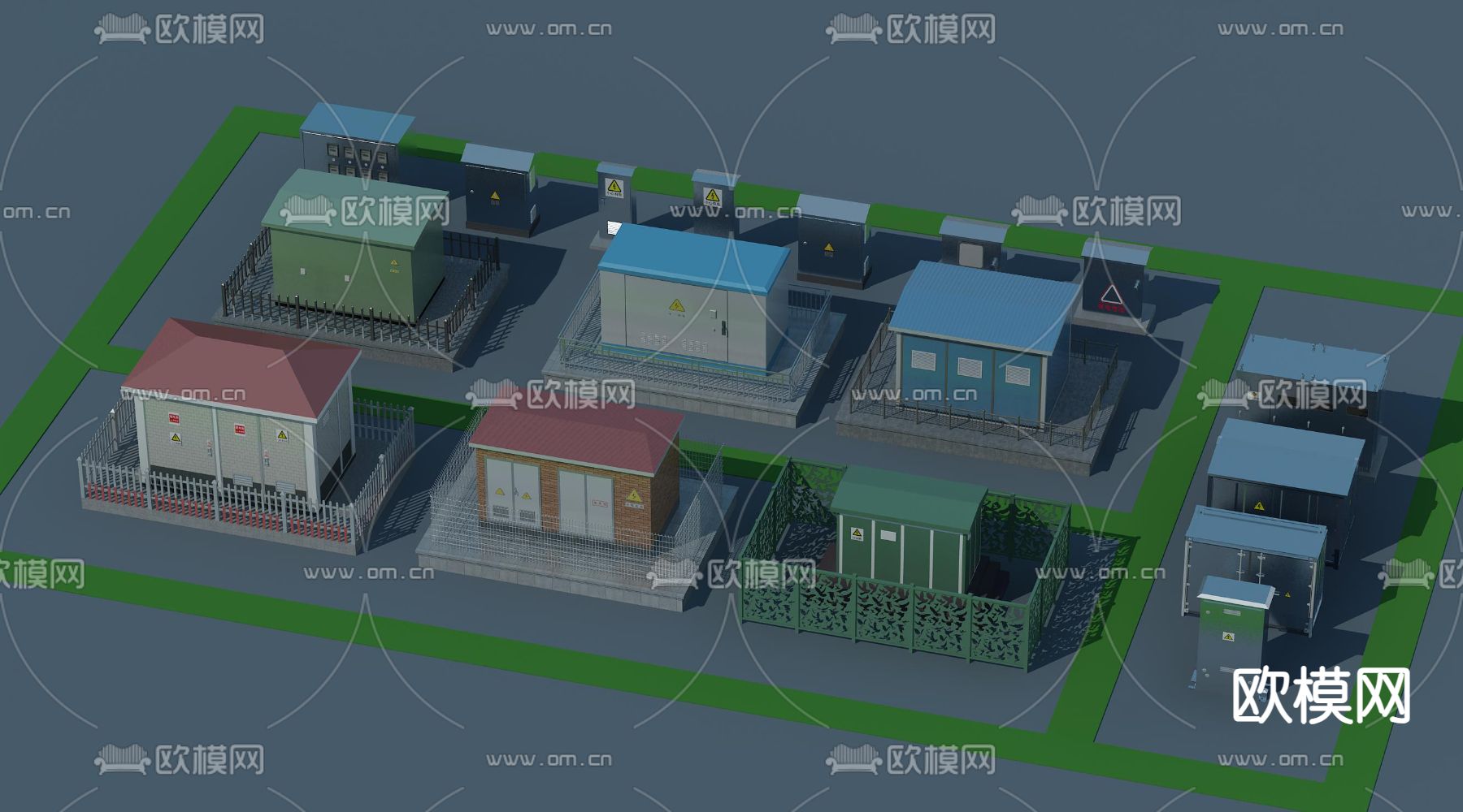 变电箱 变电站 变电房 变压器su模型下载（渲染图1）