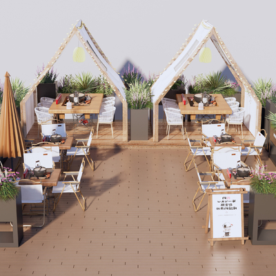  户外桌椅 商业外摆su模型 