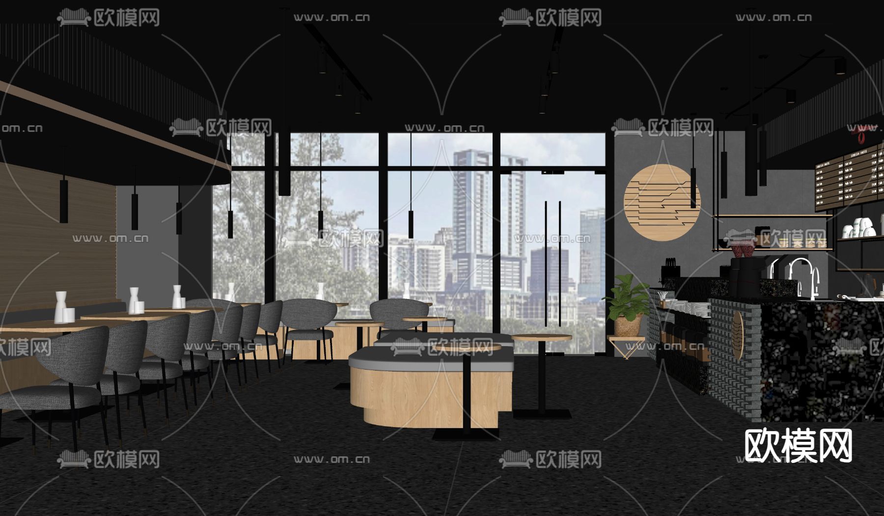 高级灰咖啡厅su模型下载（渲染图2）