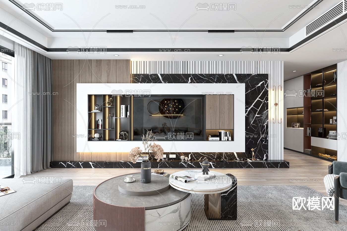 现代客餐厅3d模型下载（渲染图2）