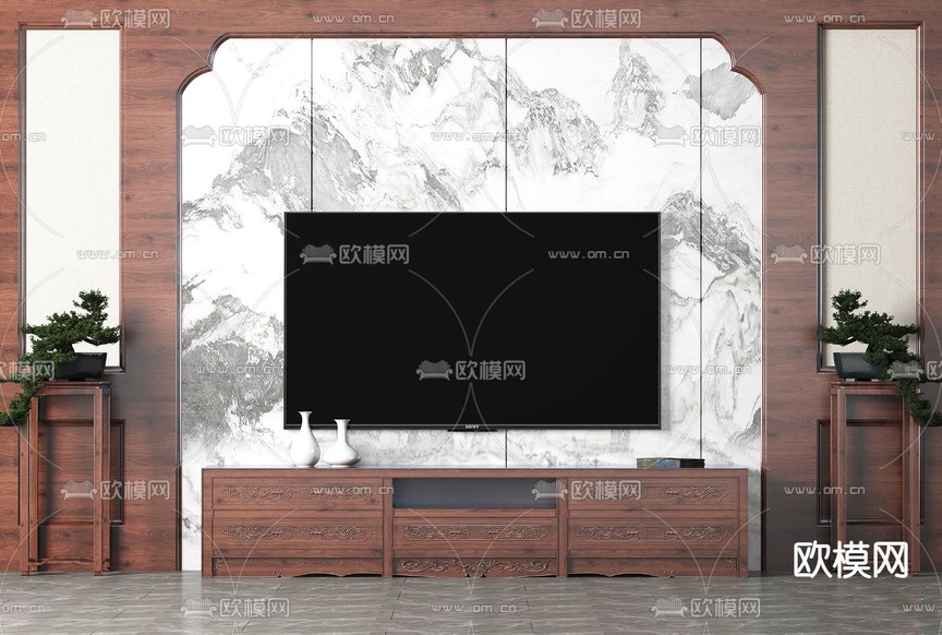 中式电视柜3d模型下载