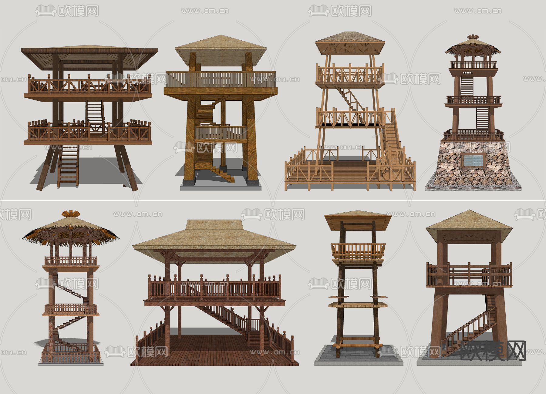 新中式景观塔台su模型