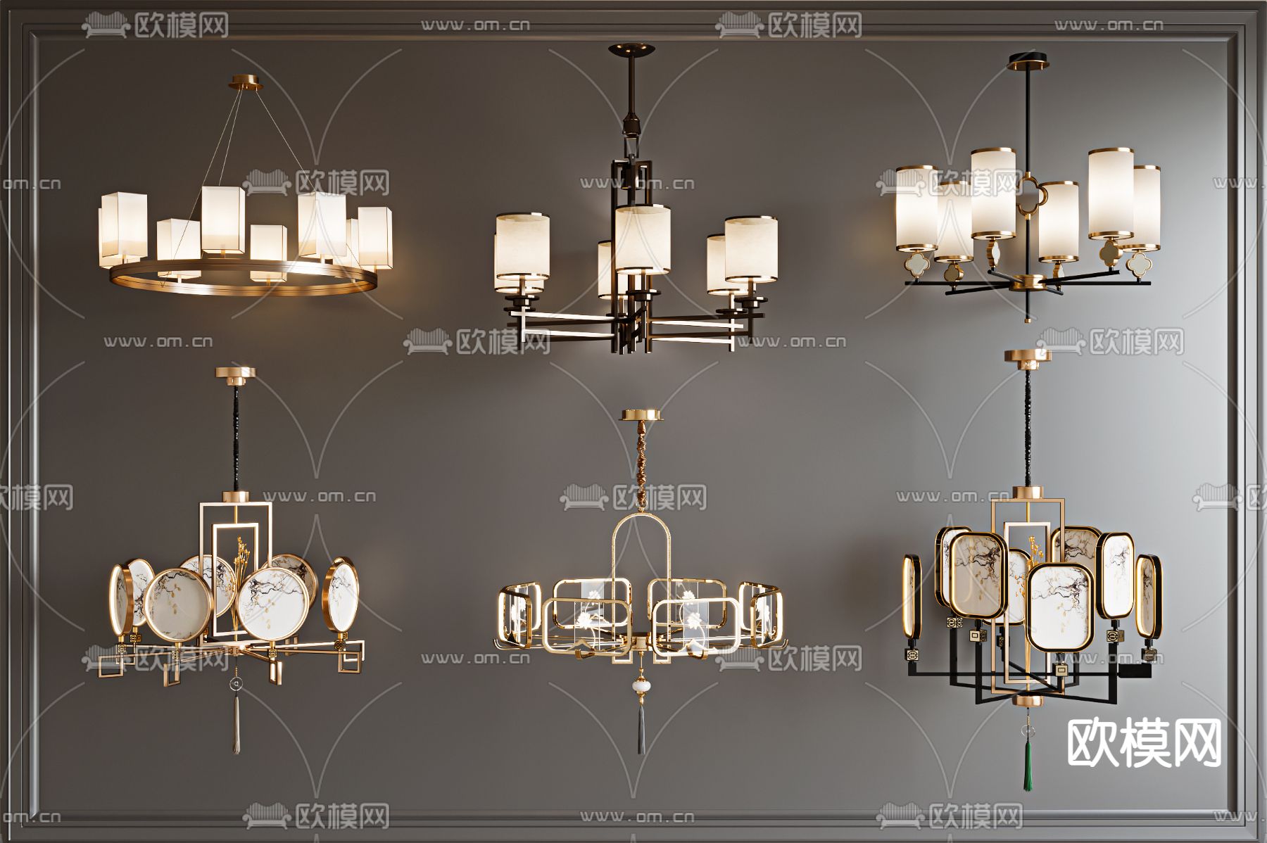 新中式吊灯su模型下载（渲染图1）