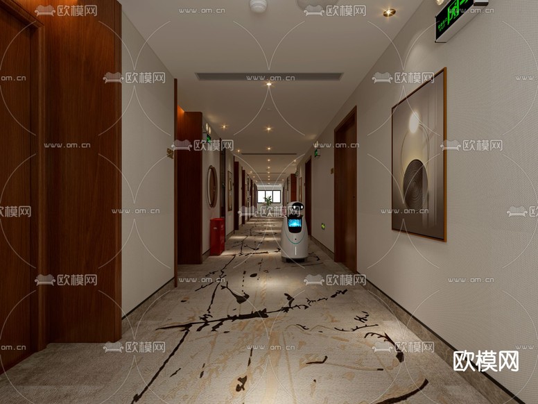 新中式酒店过道3d模型下载(渲染图2)