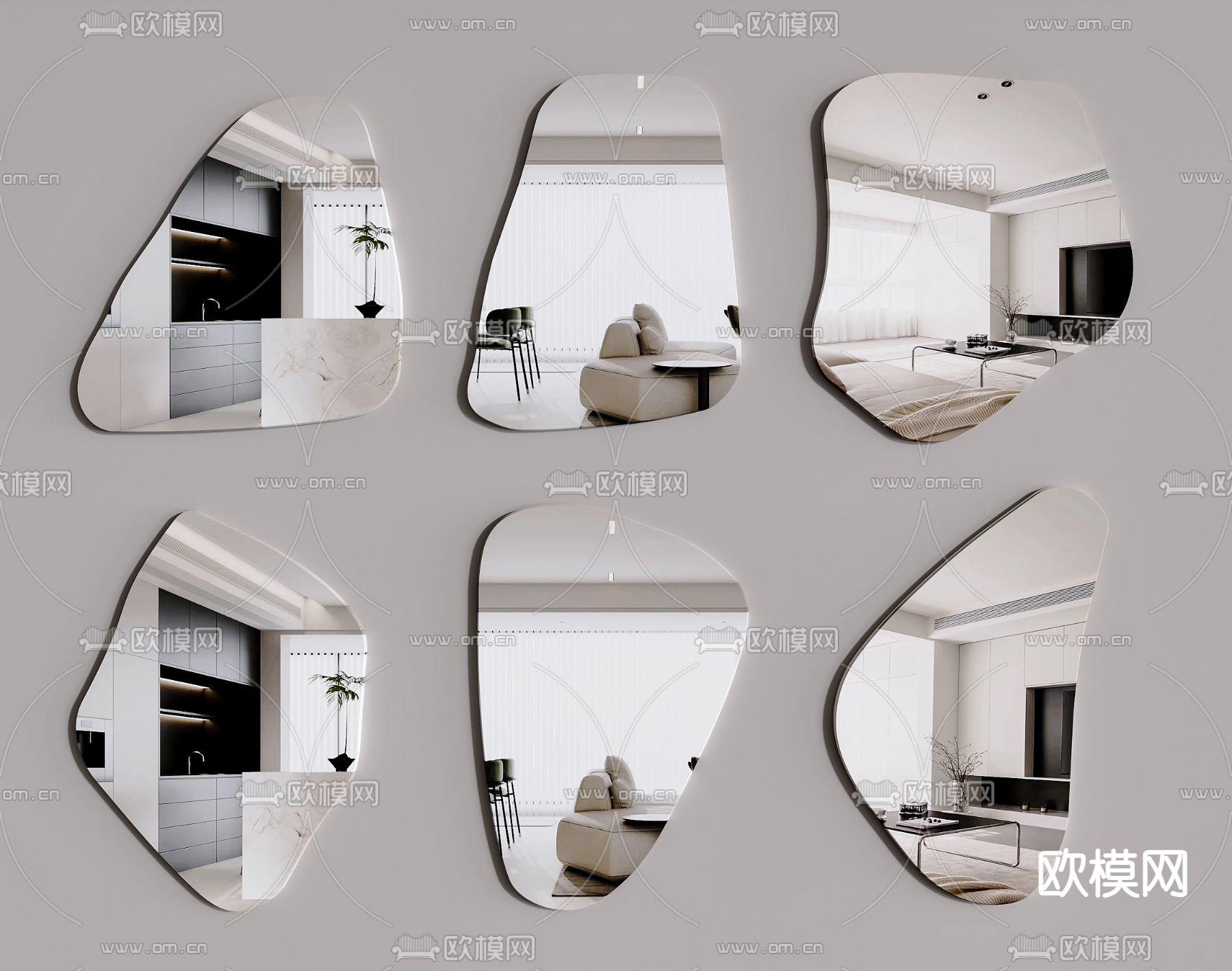 现代镜子 全身镜 穿衣镜su模型下载（渲染图1）