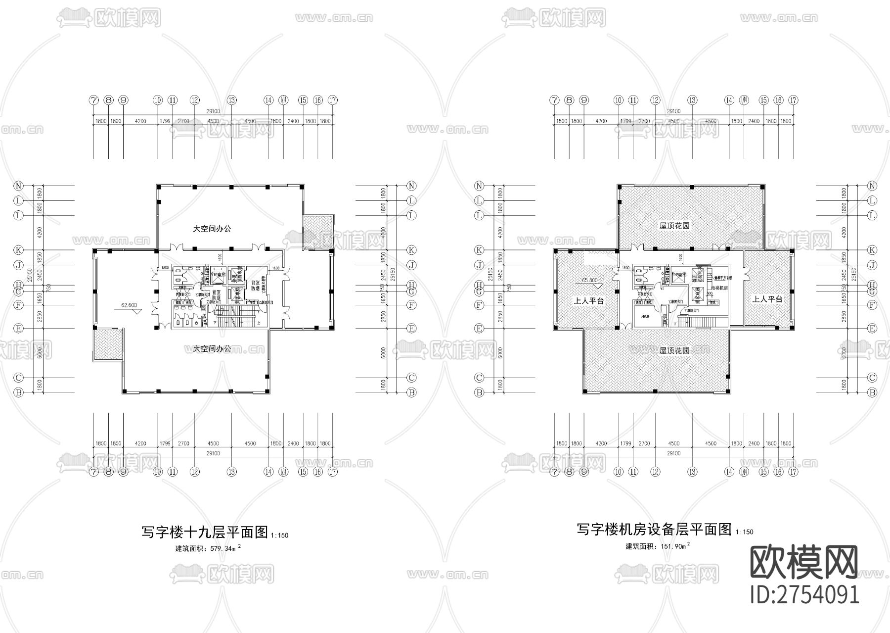 高层写字楼建筑CAD施工图下载（渲染图4）