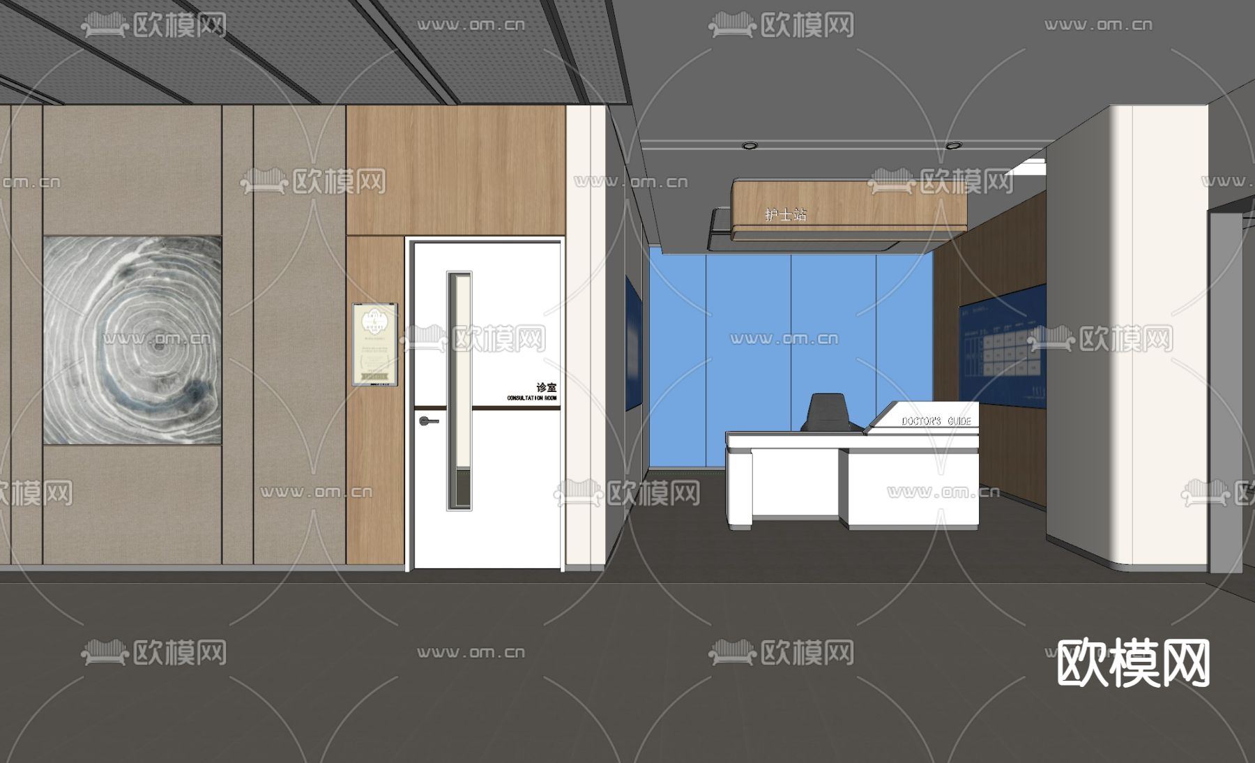 医院走廊 护士站su模型下载（渲染图2）