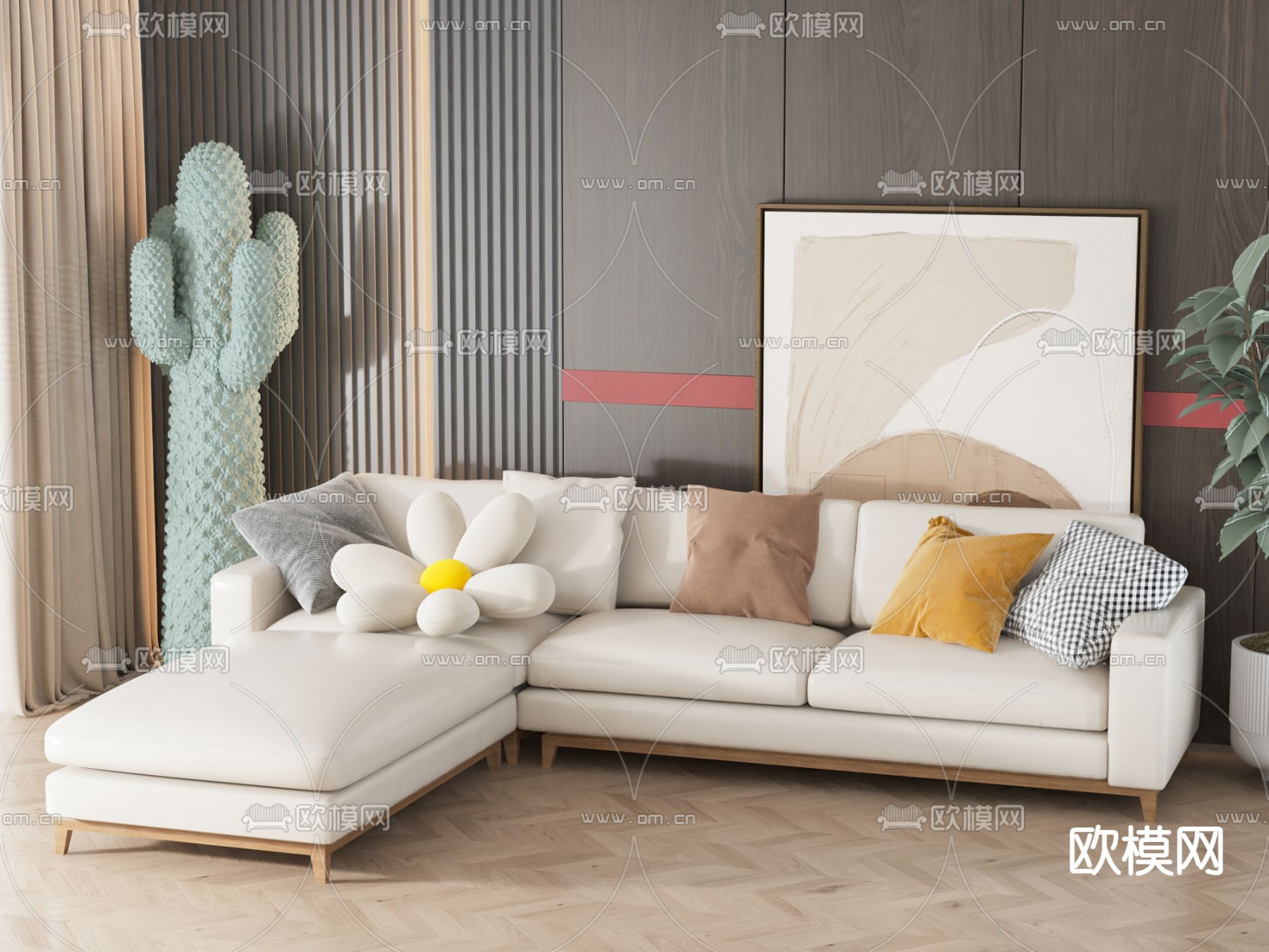 转角沙发 多人沙发3d模型下载