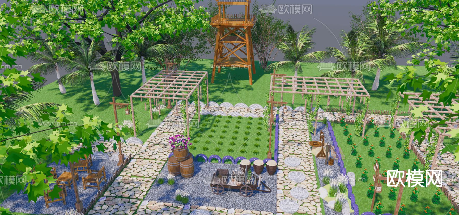 乡村庭院景观su模型下载（渲染图4）