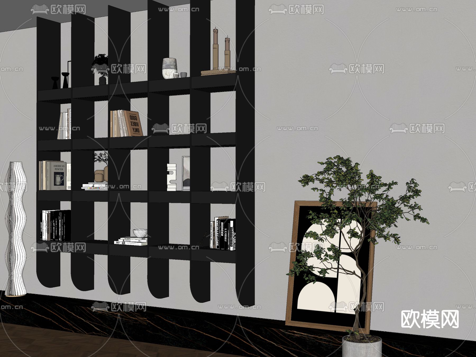 金属书架 展示架su模型下载（渲染图2）