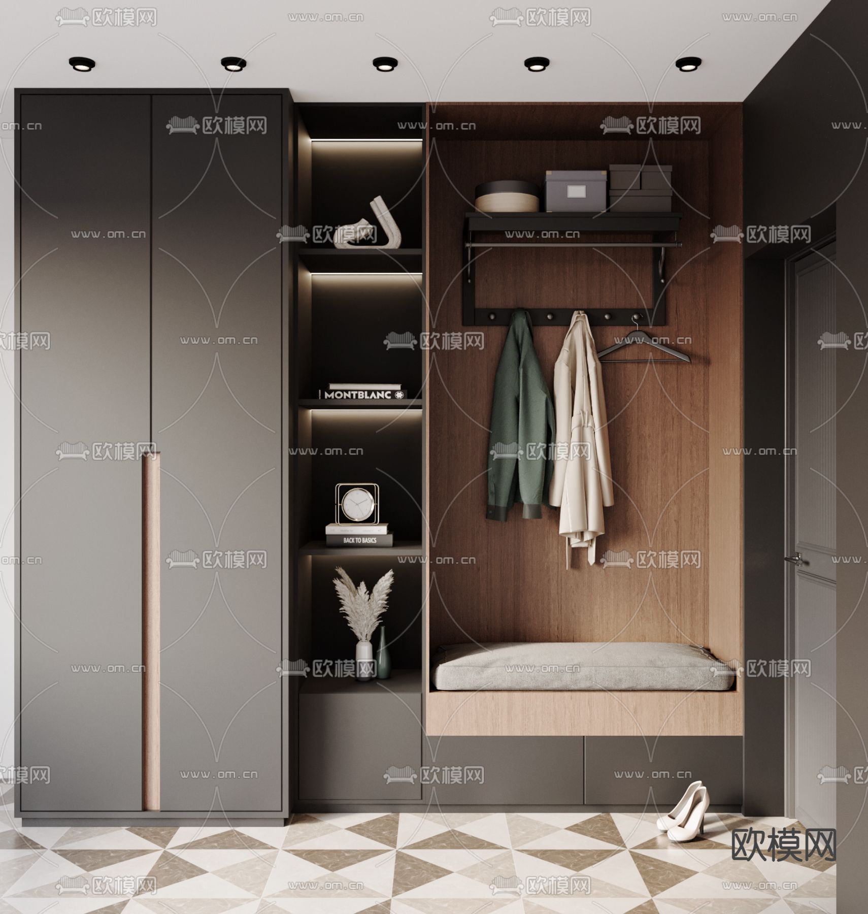 高级灰衣柜 衣橱3d模型下载