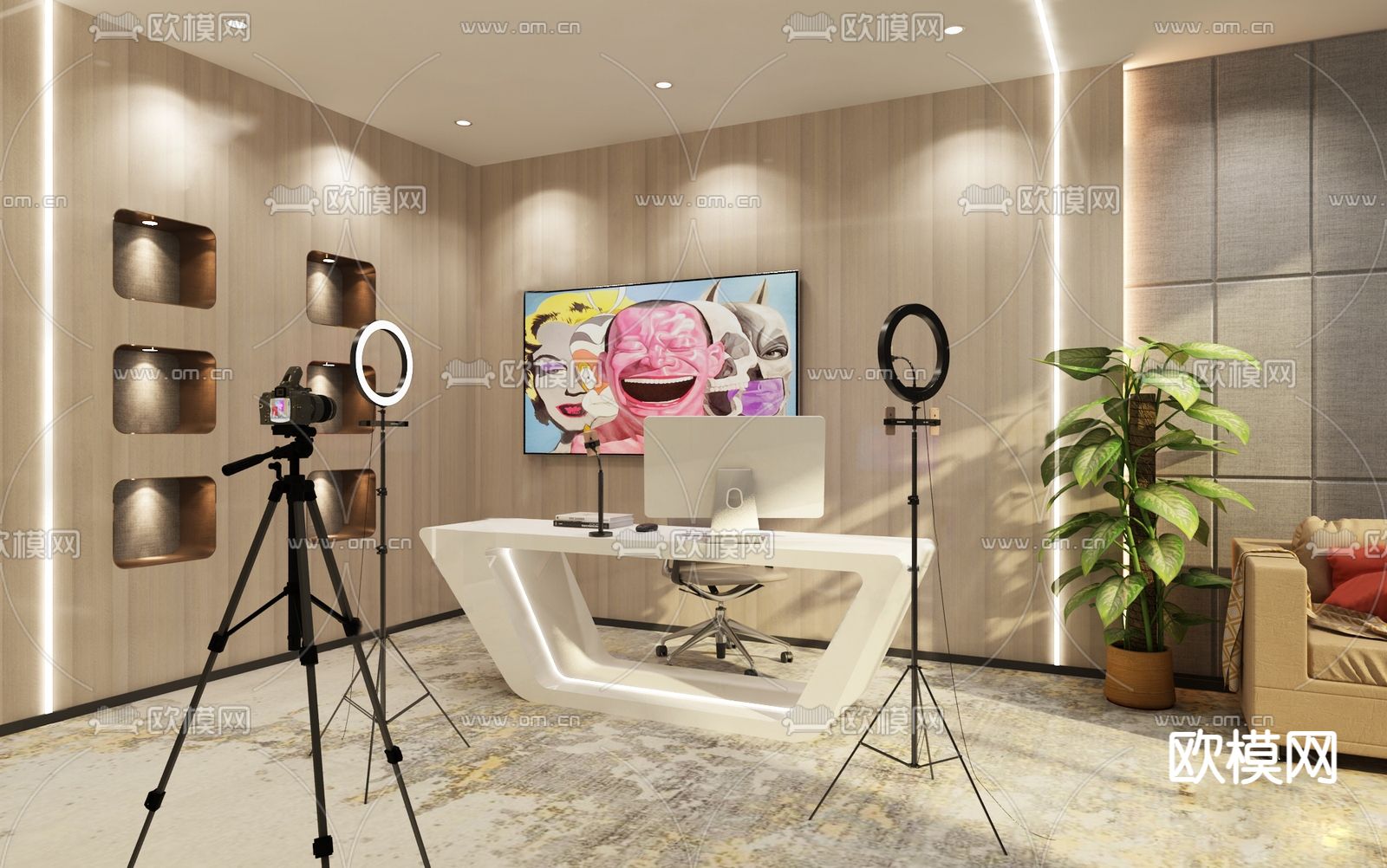 现代直播间su模型下载（渲染图1）