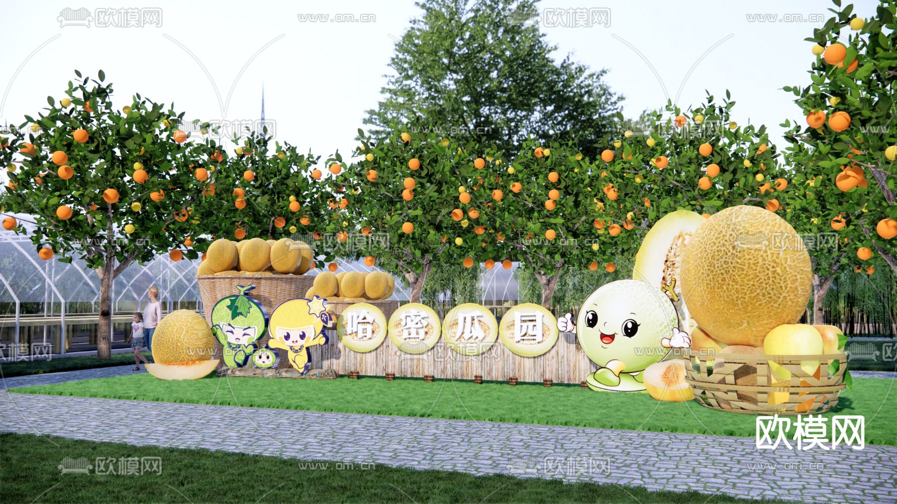 现代哈密瓜种植园su模型下载（渲染图2）