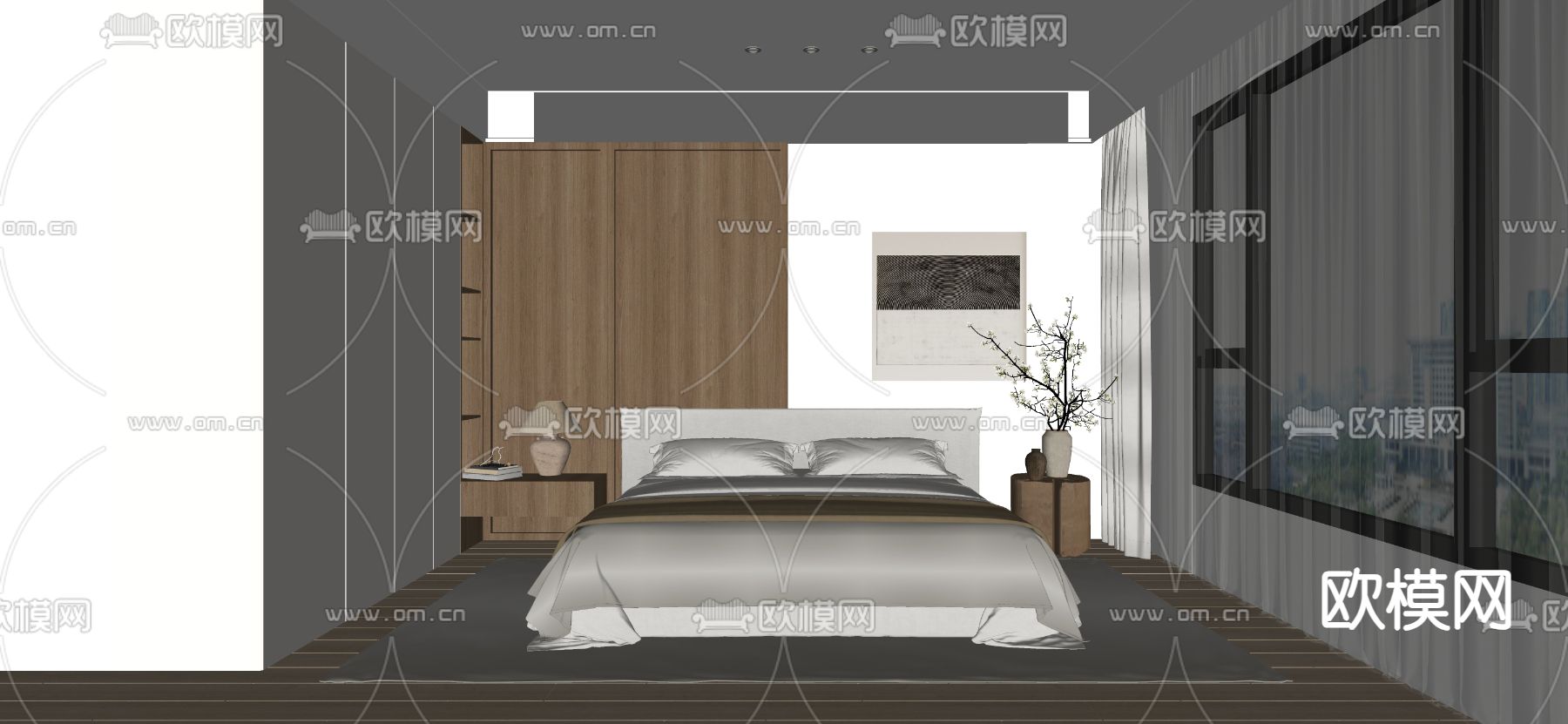 侘寂风卧室 主人房su模型下载（渲染图2）