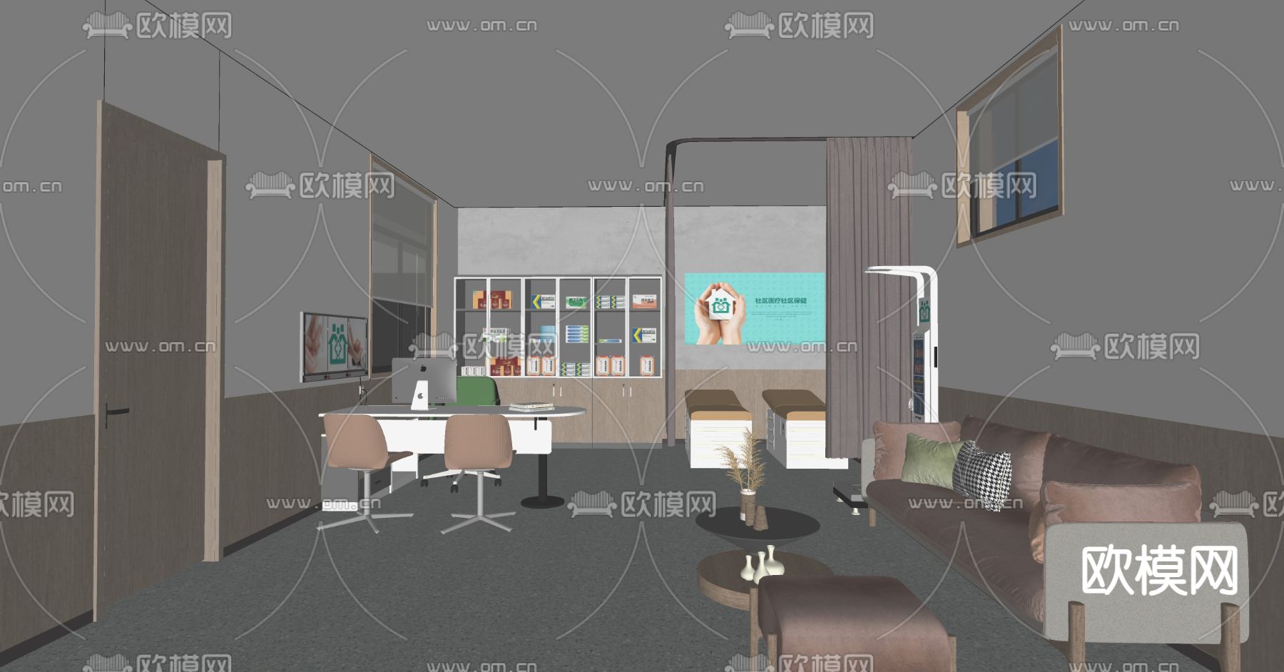 现代医院诊疗室 校医室su模型下载（渲染图2）
