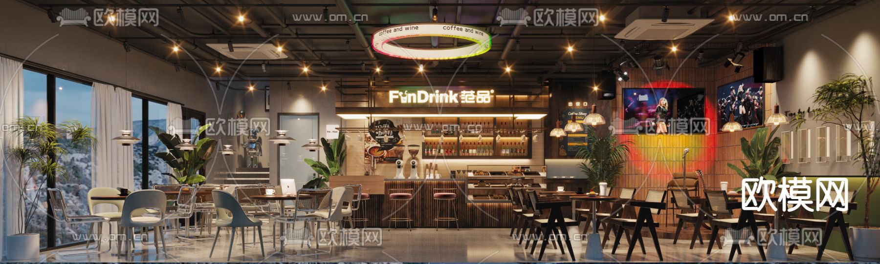 工业风酒吧 音乐餐吧 清吧3d模型下载（渲染图2）