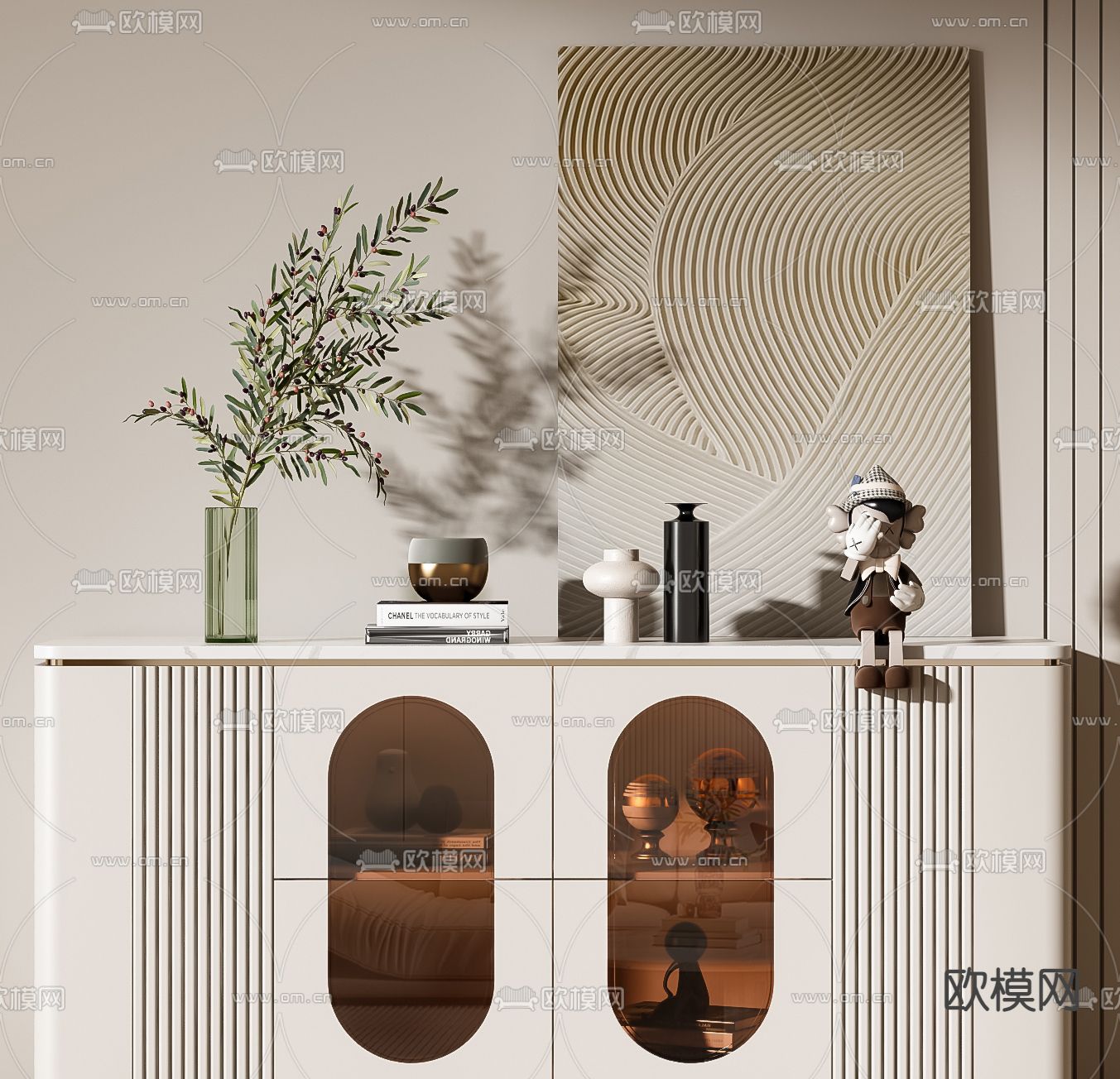 奶油风玄关柜 端景柜 边柜3d模型下载（渲染图2）