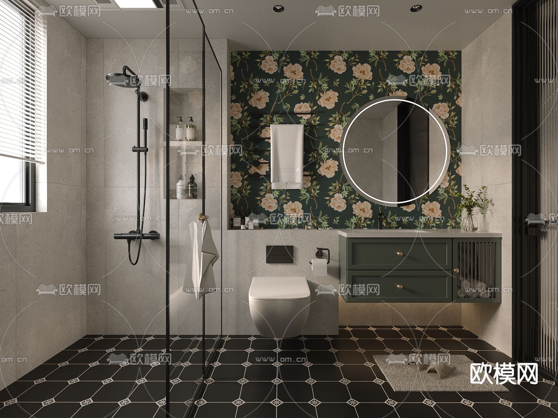 美式卫生间 浴室3d模型下载（渲染图1）
