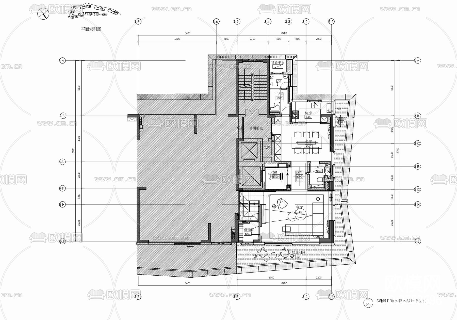两层家装复式样板房CAD施工图下载（渲染图2）